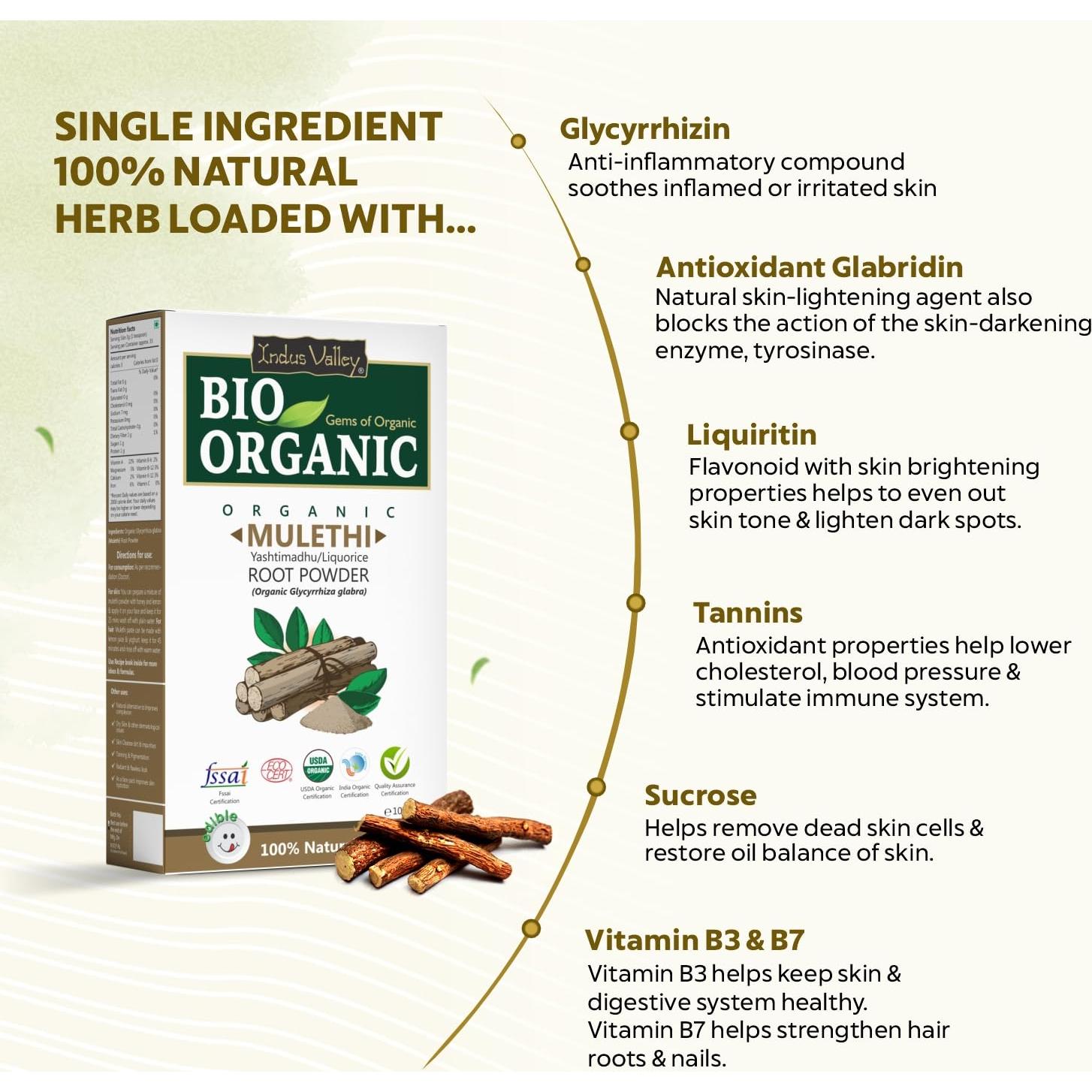 Polvo de Raíz de Regaliz Orgánico Indus Valley 100g - Cuidado Piel y Cabello