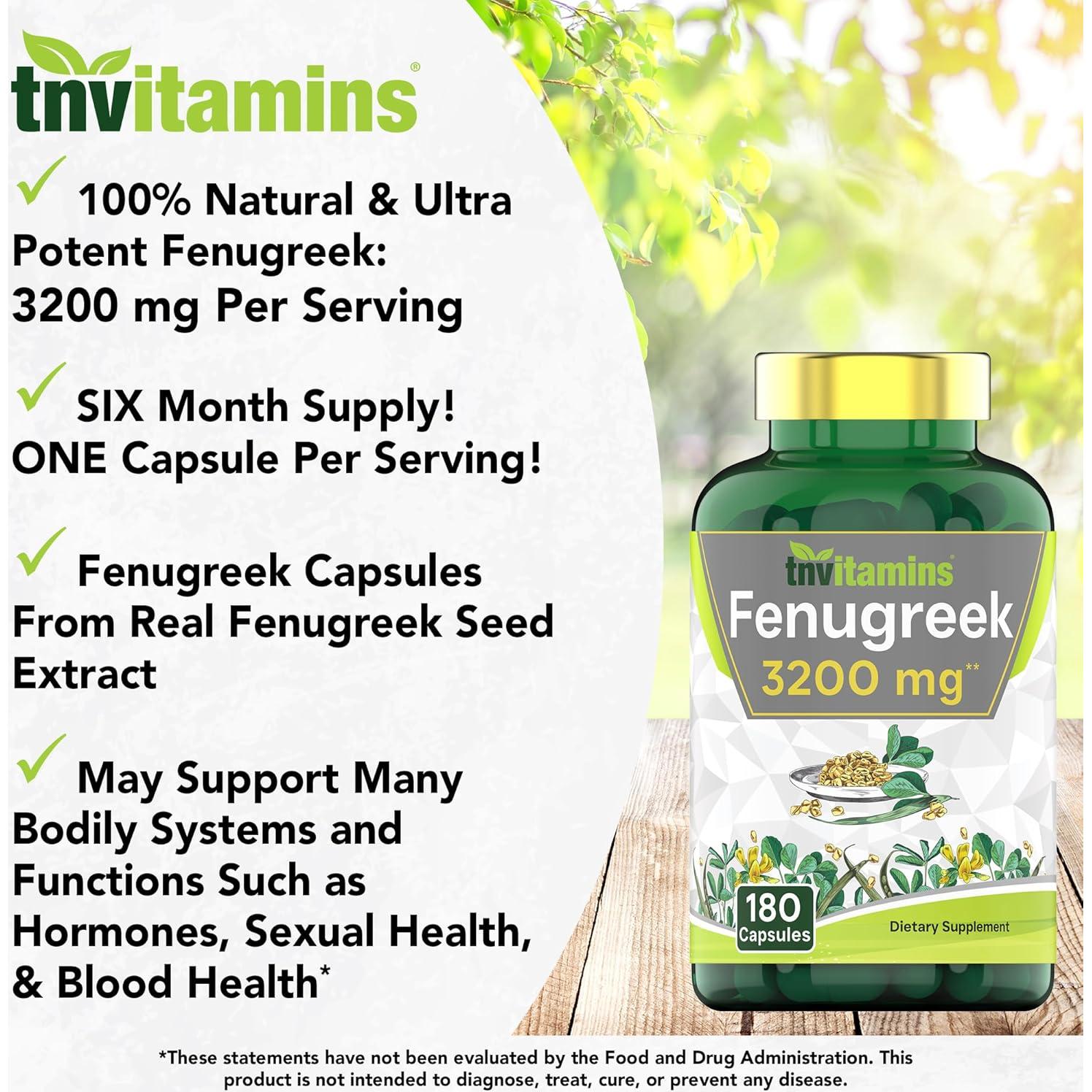 Cápsulas de Fenogreco TNVitamins 3200 mg - 180 Unidades