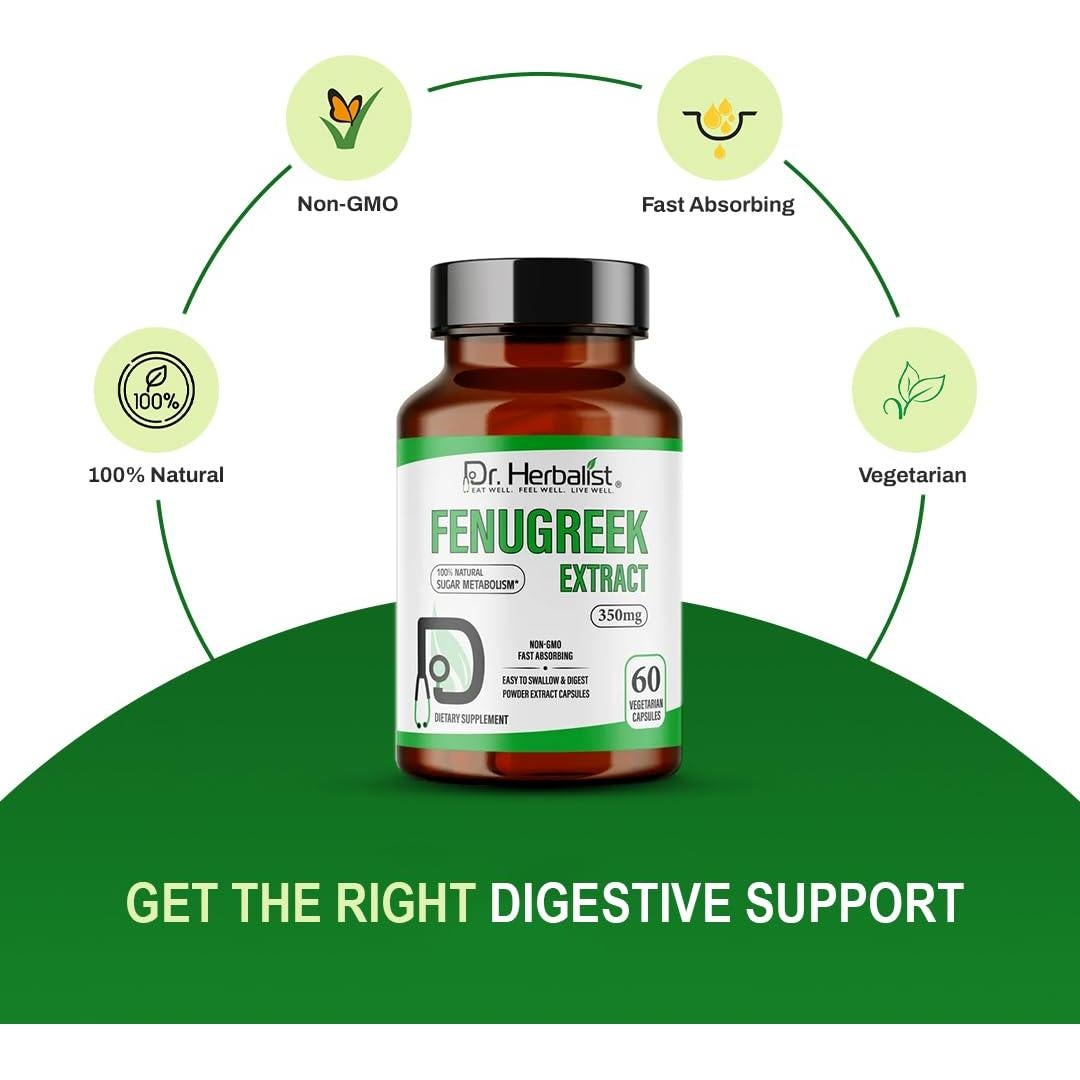 Cápsulas de Fenogreco Dr. Herbalist 350mg - 60 Unidades Veganas