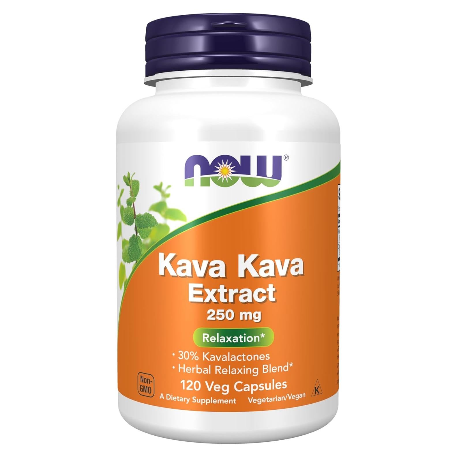 Suplemento Herbal NOW Foods Kava Kava 250 mg 120 Cápsulas Veganas