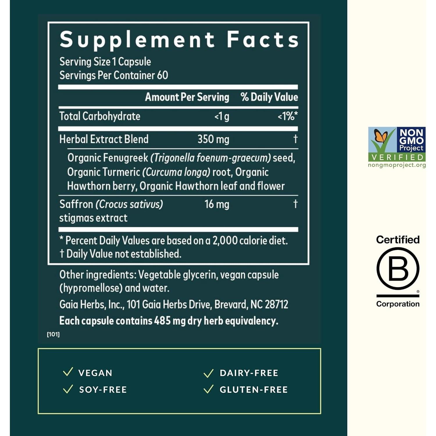 Suplemento Hormonal Gaia Herbs Serenidad del Ciclo - 60 Cápsulas Veganas