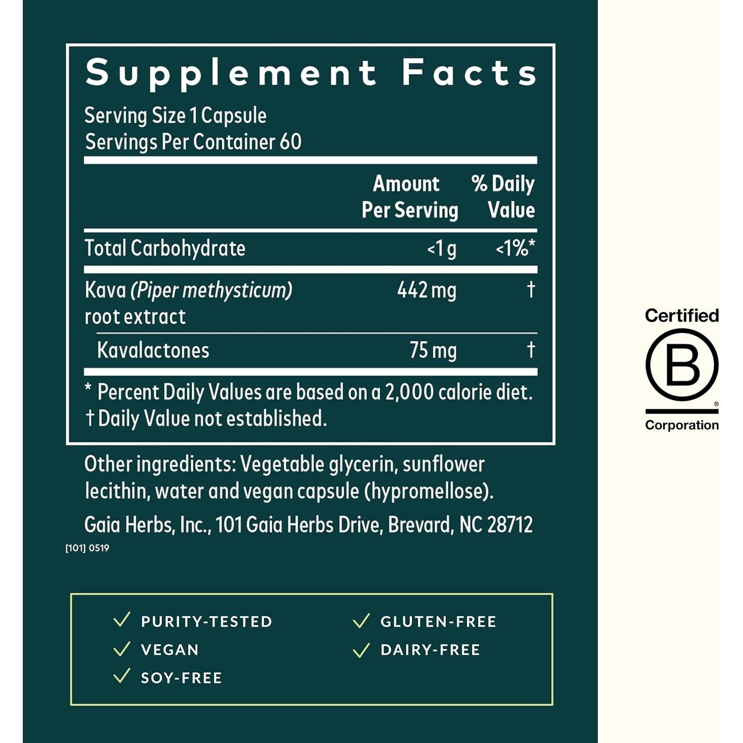 Gaia Herbs Raíz de Kava 60 Cápsulas Veganas - Relajación Natural