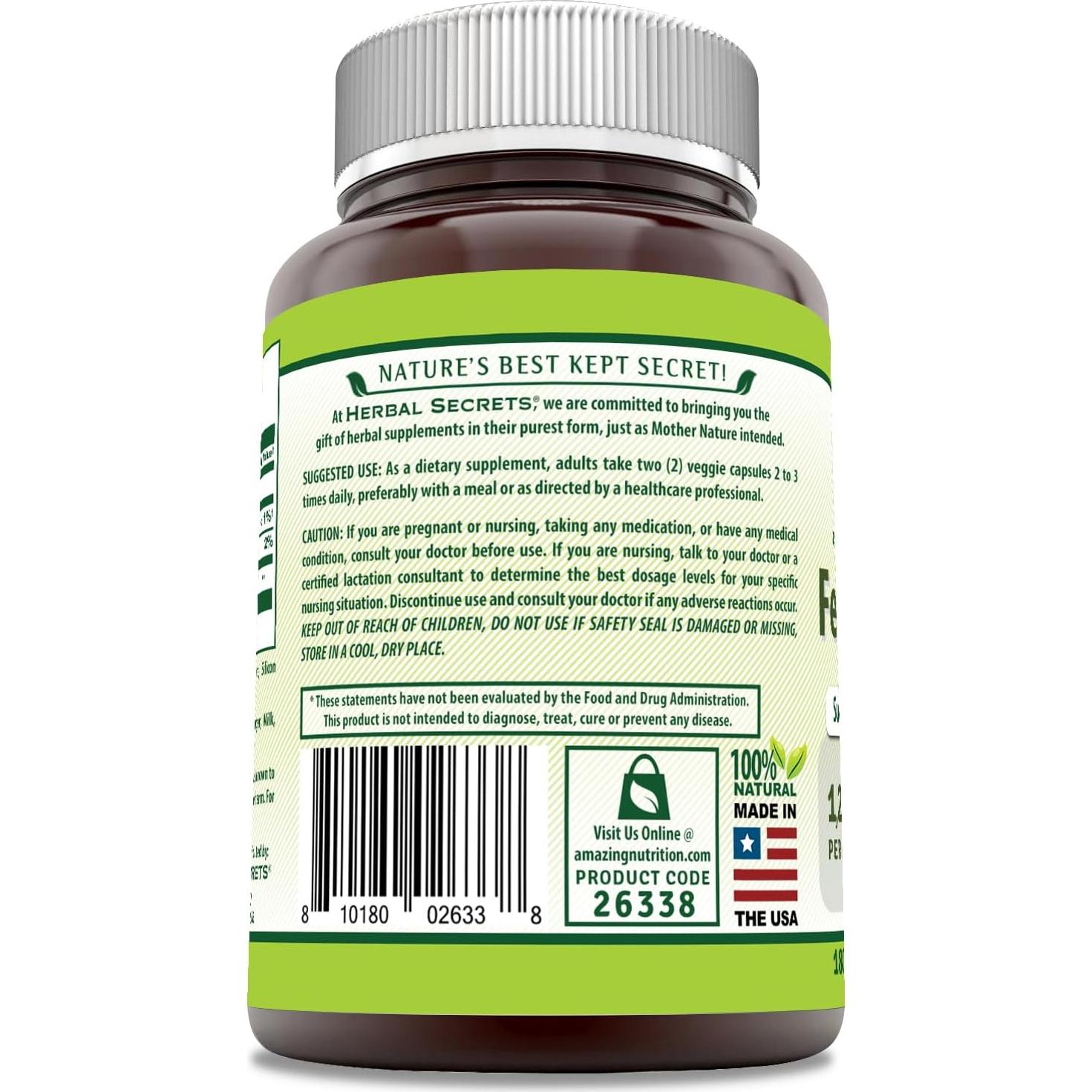 Suplemento de Fenogreco Herbal Secrets 1220mg 180 Cápsulas