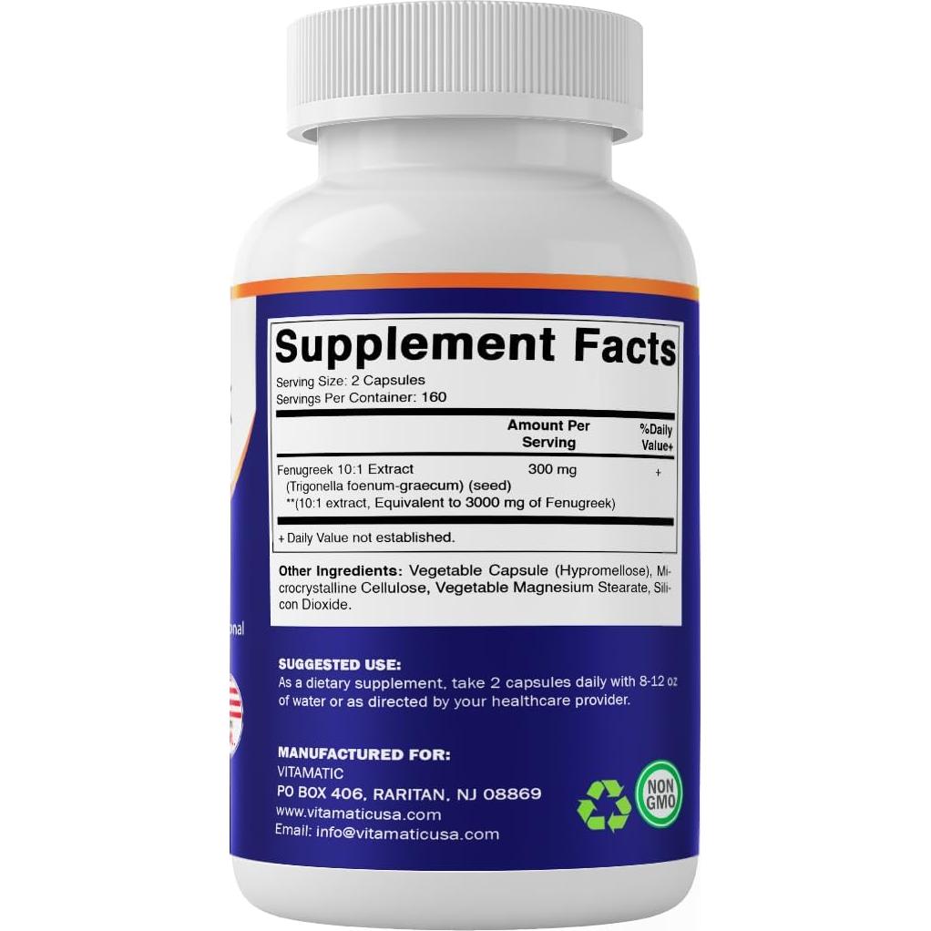 Cápsulas de Fenogreco Vitamatic 3000 mg - 320 Vegetarianas