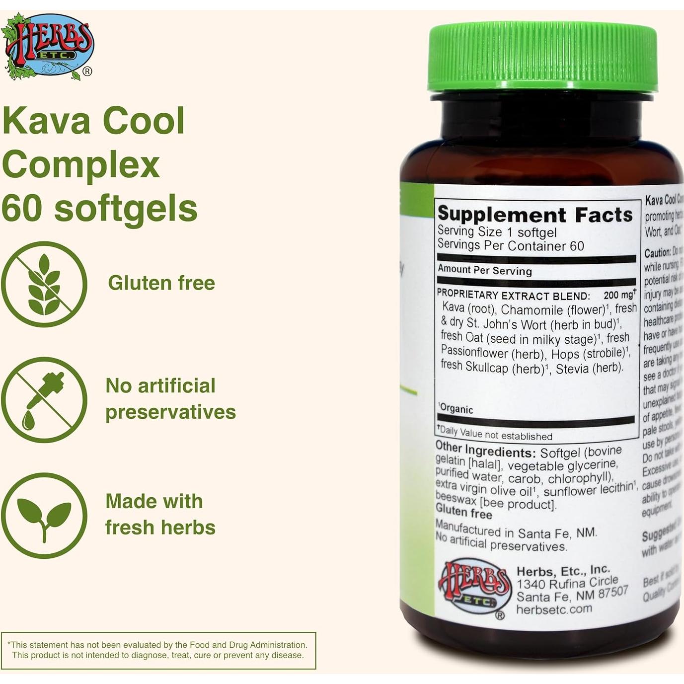 Suplemento Herbal Kava Calm Complex Herbs Etc. 60 Gelatinas