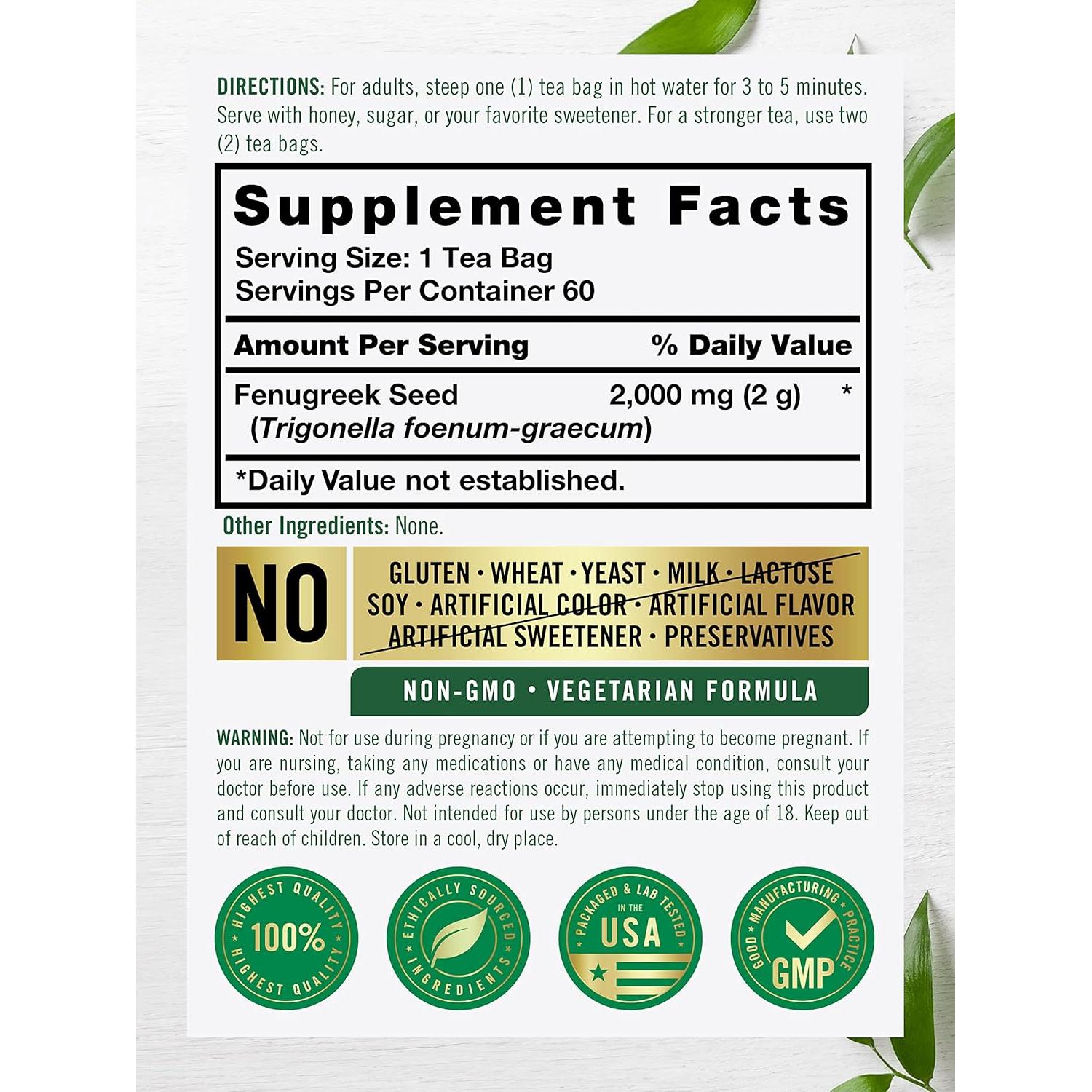 Té de Semilla de Fenogreco Carlyle | 60 Bolsitas | Sin Cafeína