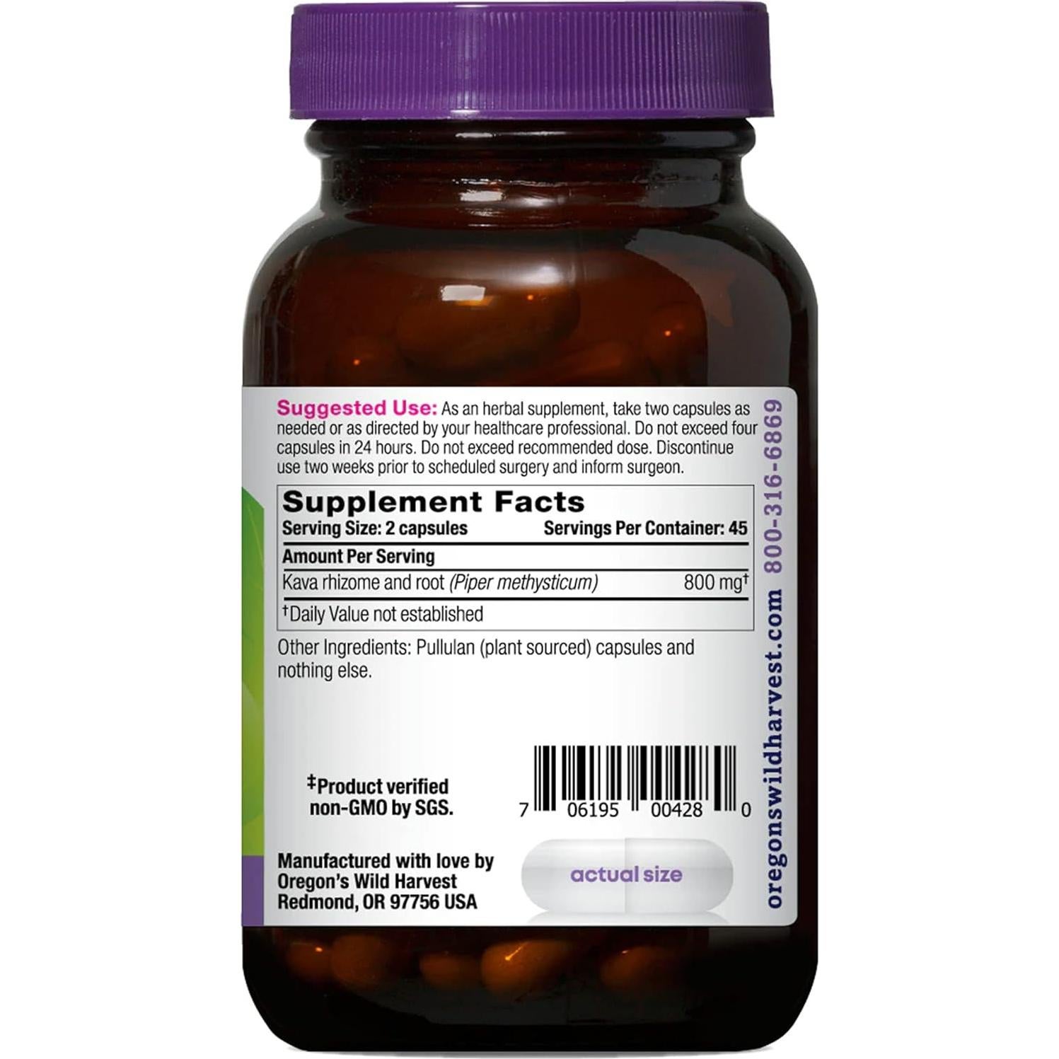 Cápsulas de Kava Oregon's Wild Harvest 90 unidades 100% vegetarianas