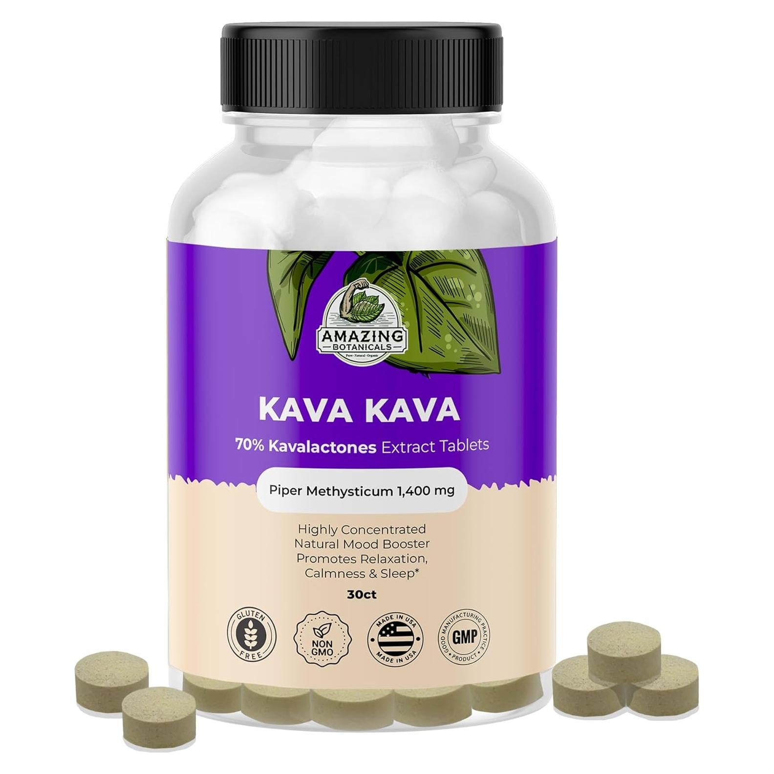 Tabletas de Kava Kava Alta Potencia 1400mg Amazing Botanicals
