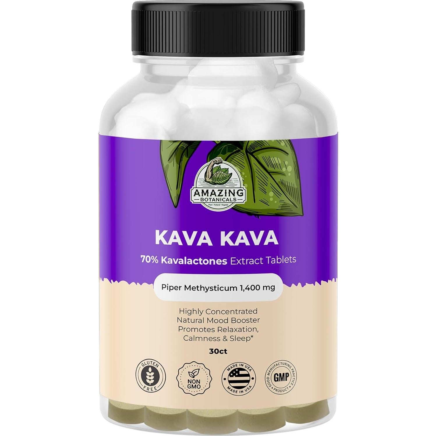 Tabletas de Kava Kava Alta Potencia 1400mg Amazing Botanicals