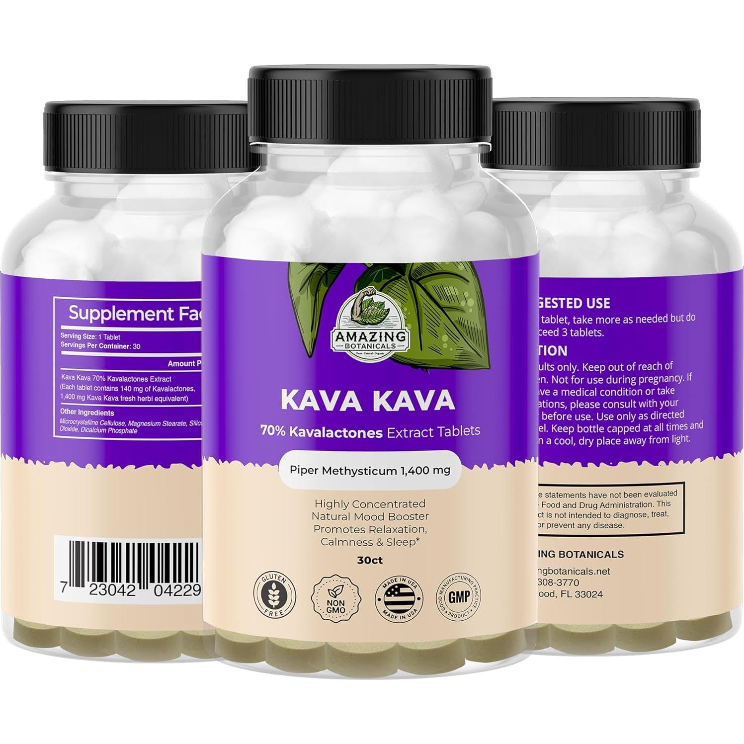 Tabletas de Kava Kava Alta Potencia 1400mg Amazing Botanicals