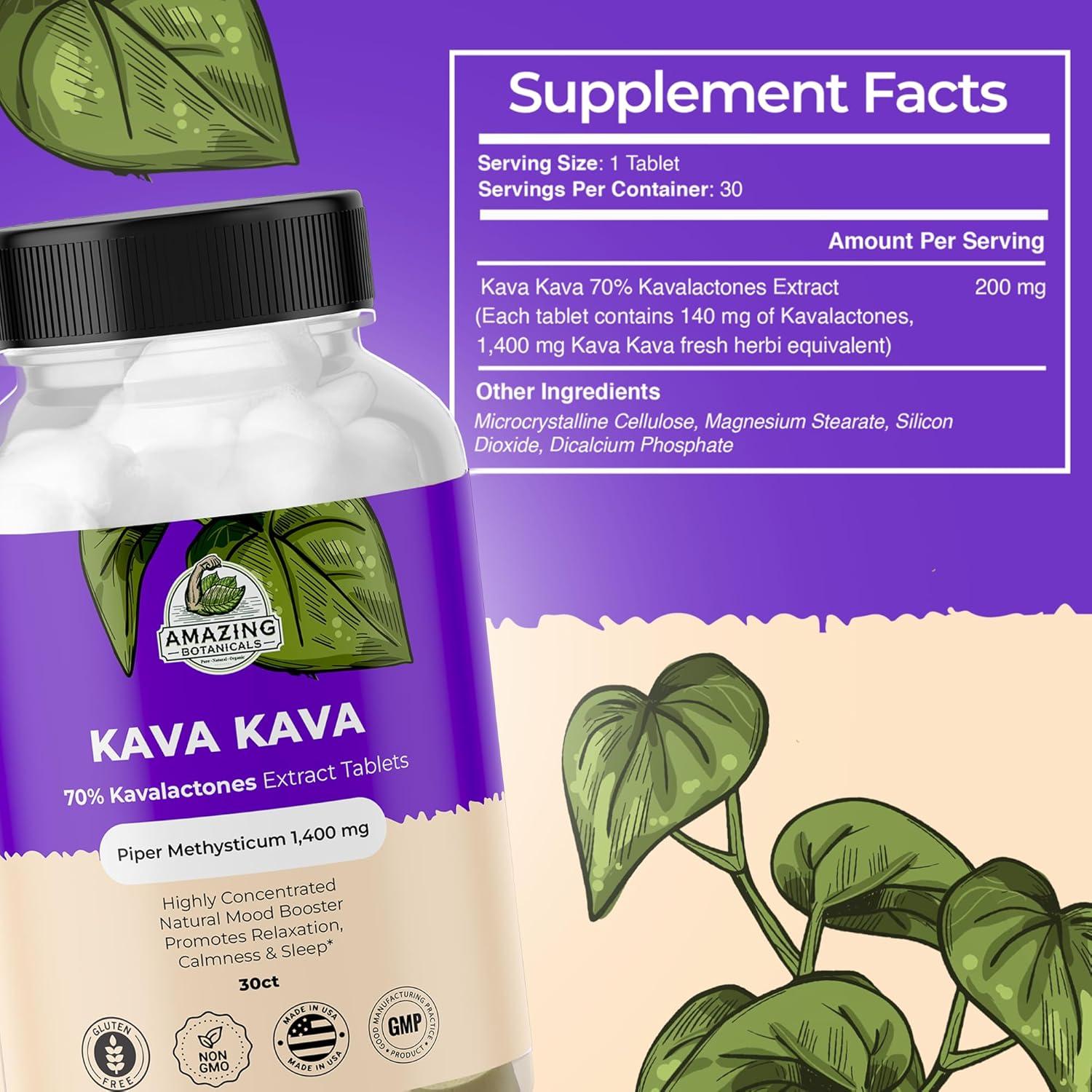 Tabletas de Kava Kava Alta Potencia 1400mg Amazing Botanicals