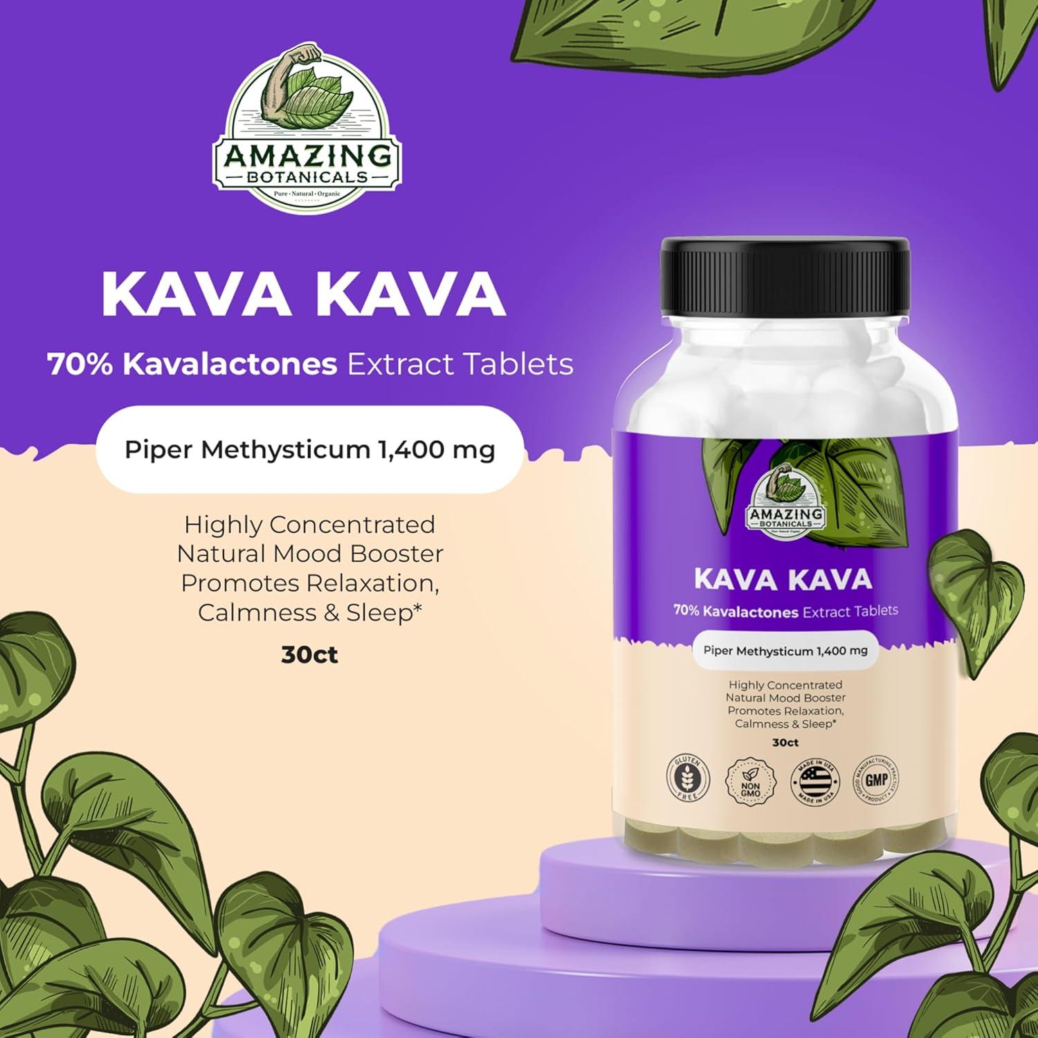 Tabletas de Kava Kava Alta Potencia 1400mg Amazing Botanicals