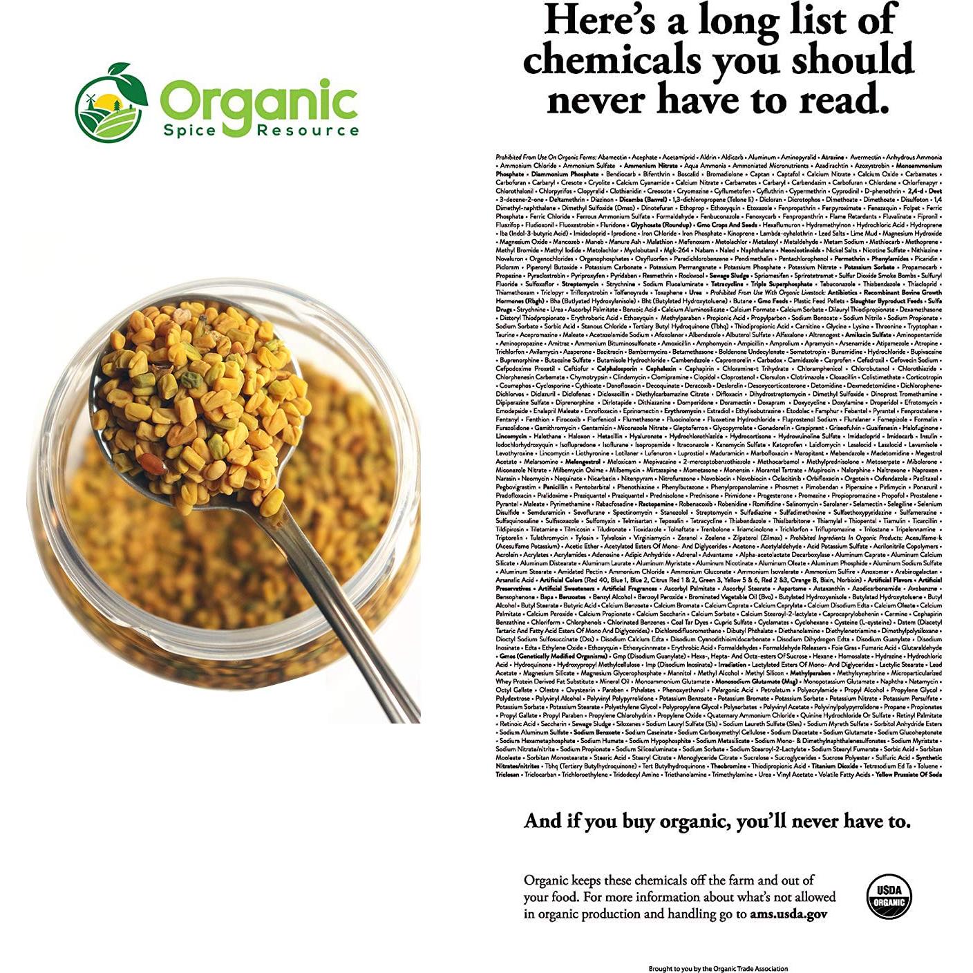 Polvo de Fenogreco Orgánico 226g - SHOPOSR, Aprobado USDA