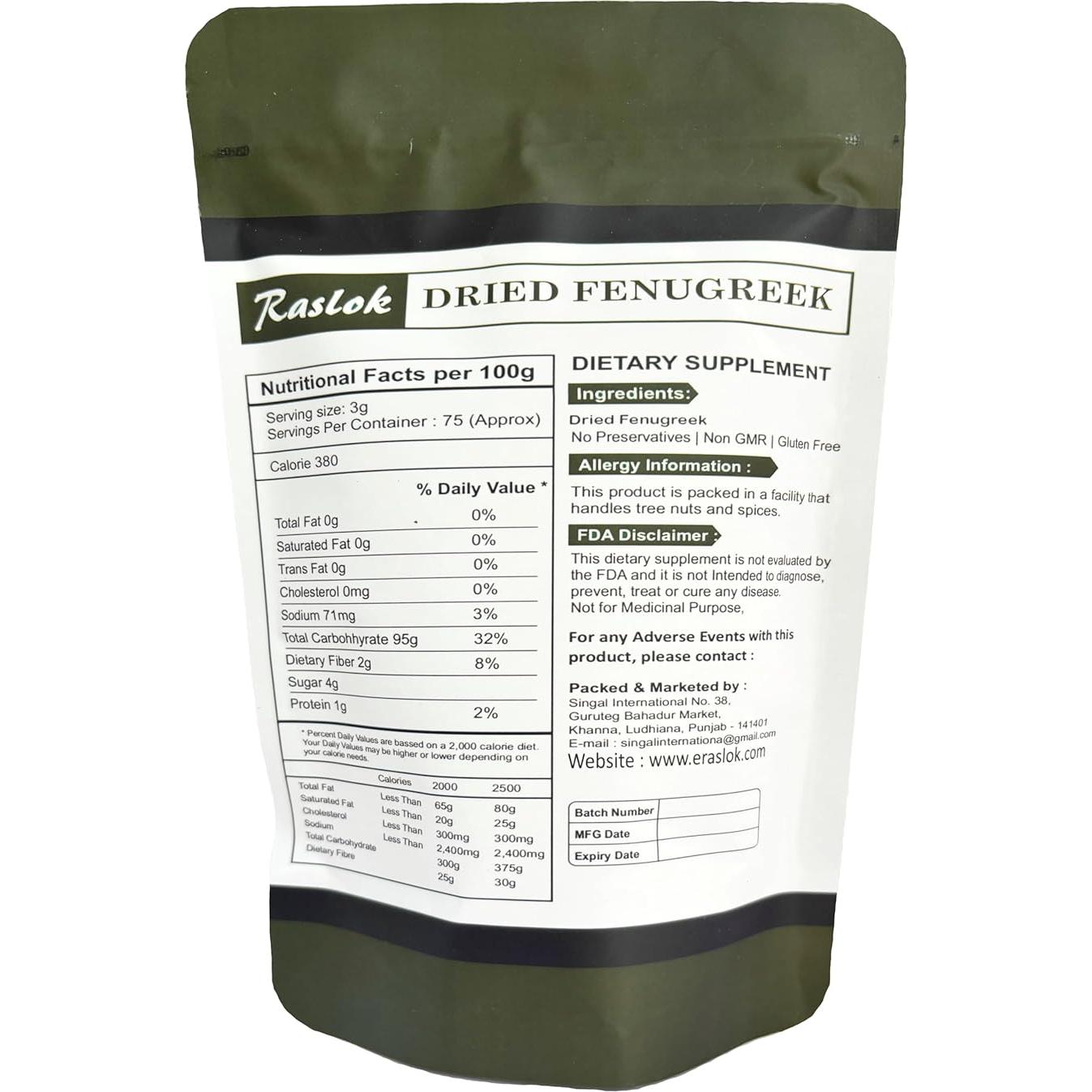 Hojas de Fenogreco Secas Raslok 28.35 g - Especias Indias