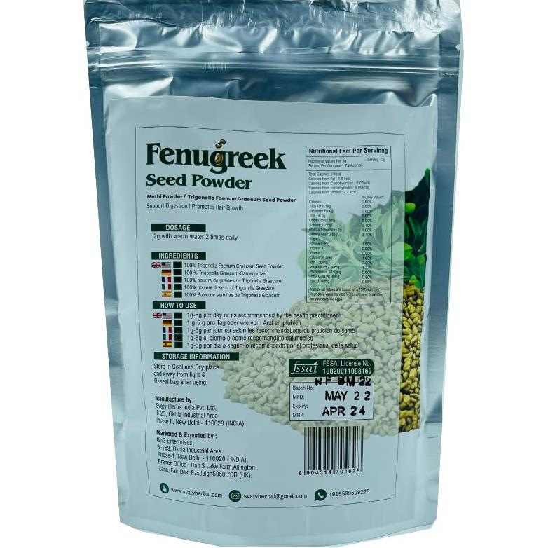 Polvo de Semilla de Fenogreco SVATV 227g - Cuidado Cabello y Piel