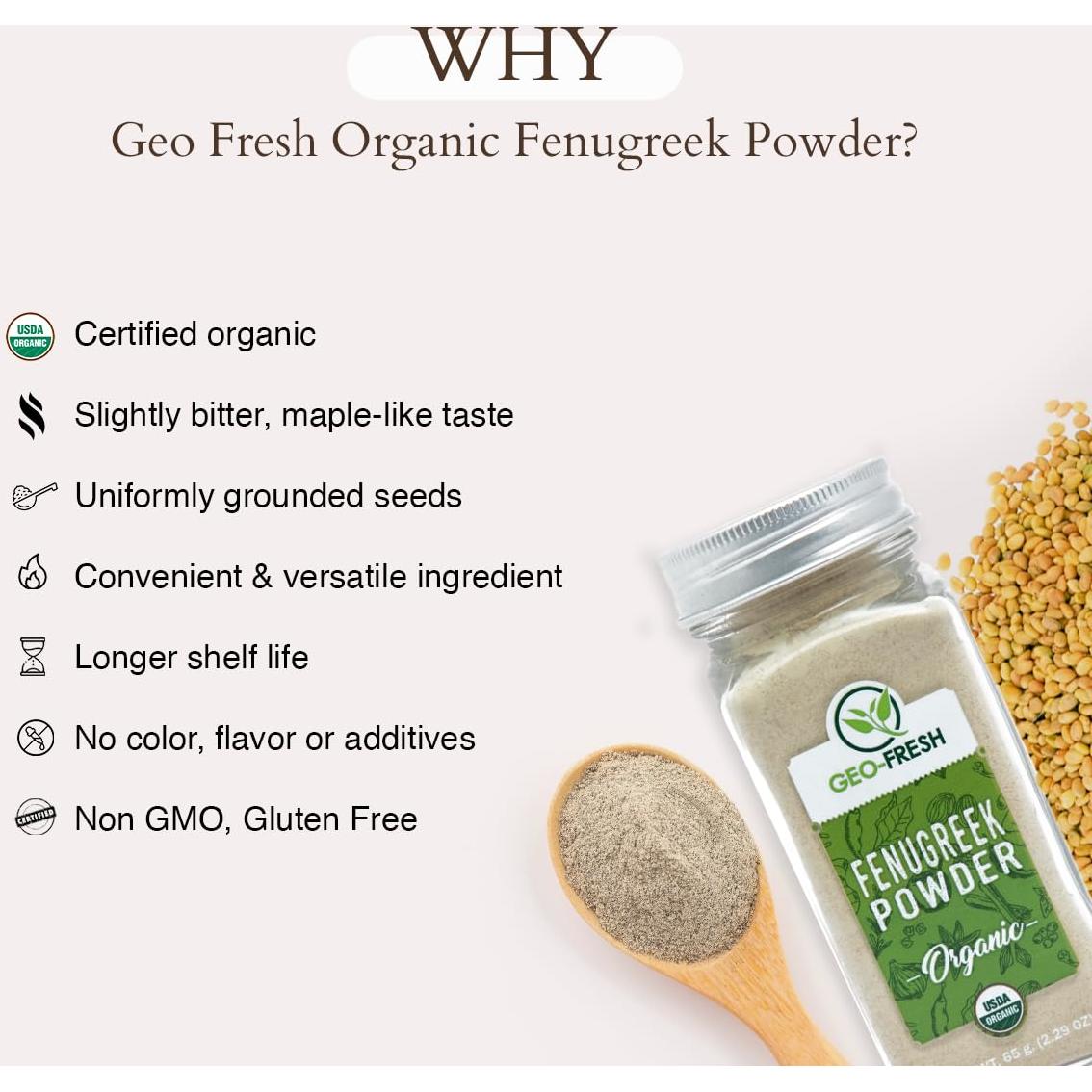 Polvo de Fenogreco Orgánico Geo-Fresh 65g - Especia India Premium