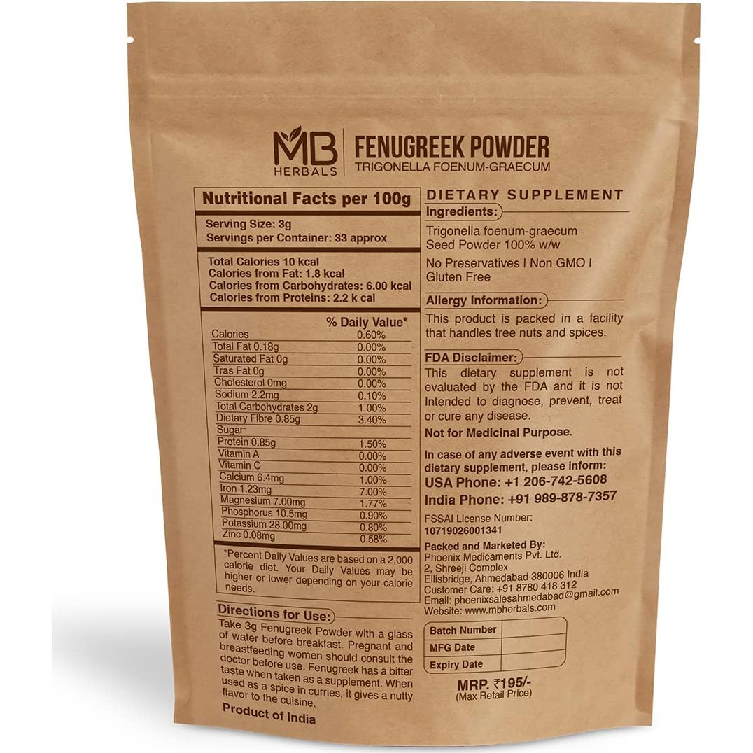 Polvo de Semillas de Fenogreco MB Herbals 100g Orgánico
