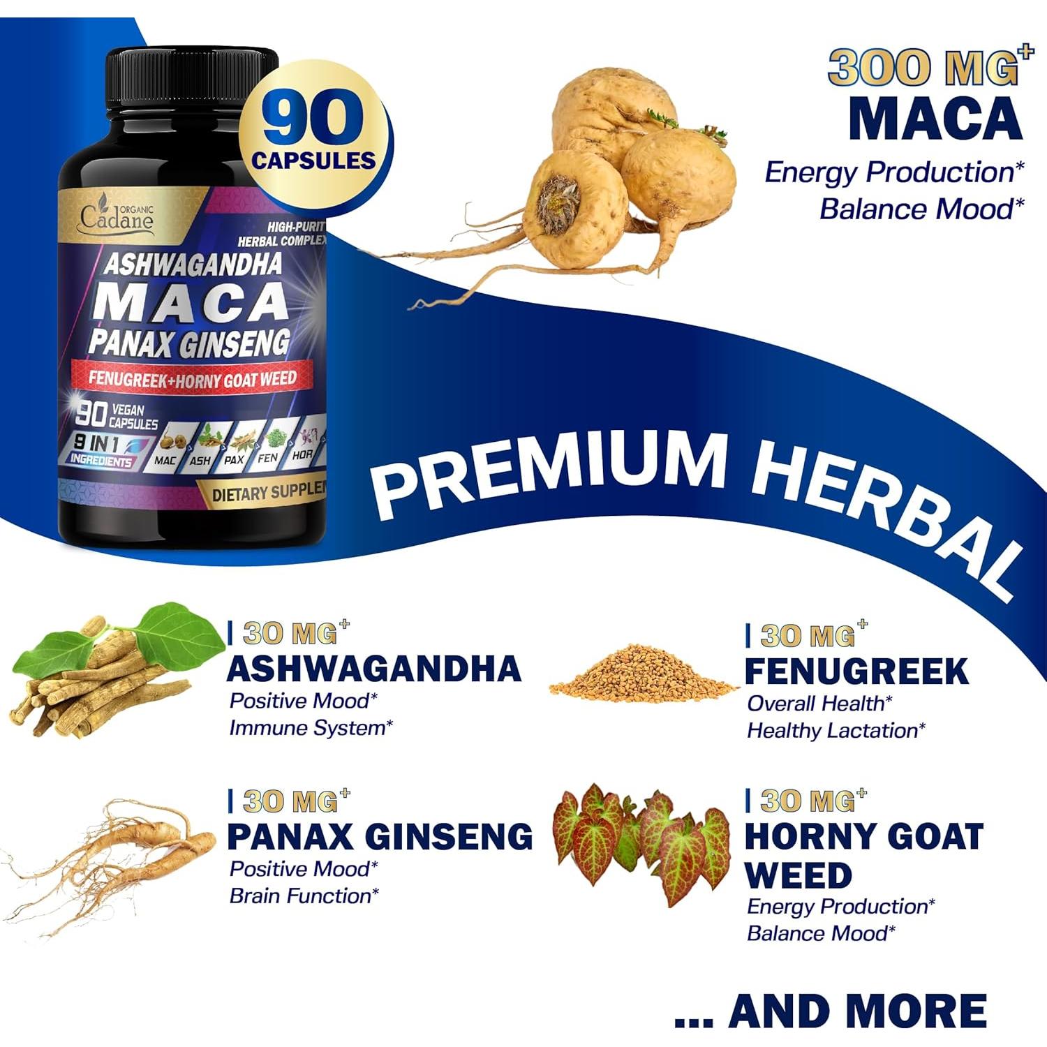 Suplemento de Raíz de Maca Orgánica Cadane - 90 Cápsulas