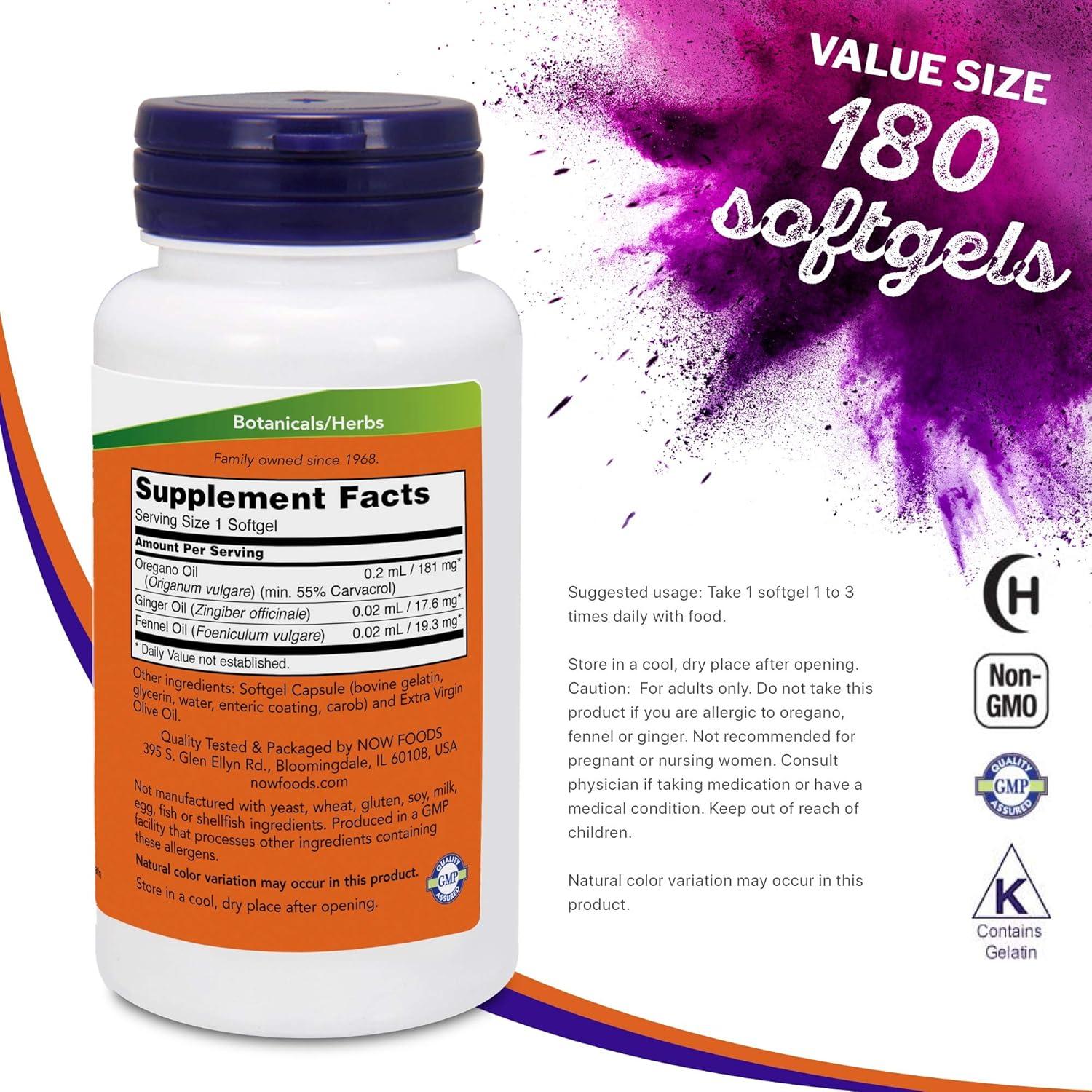 Aceite de Orégano Now Foods 180 Gelatinas Blandas 181mg