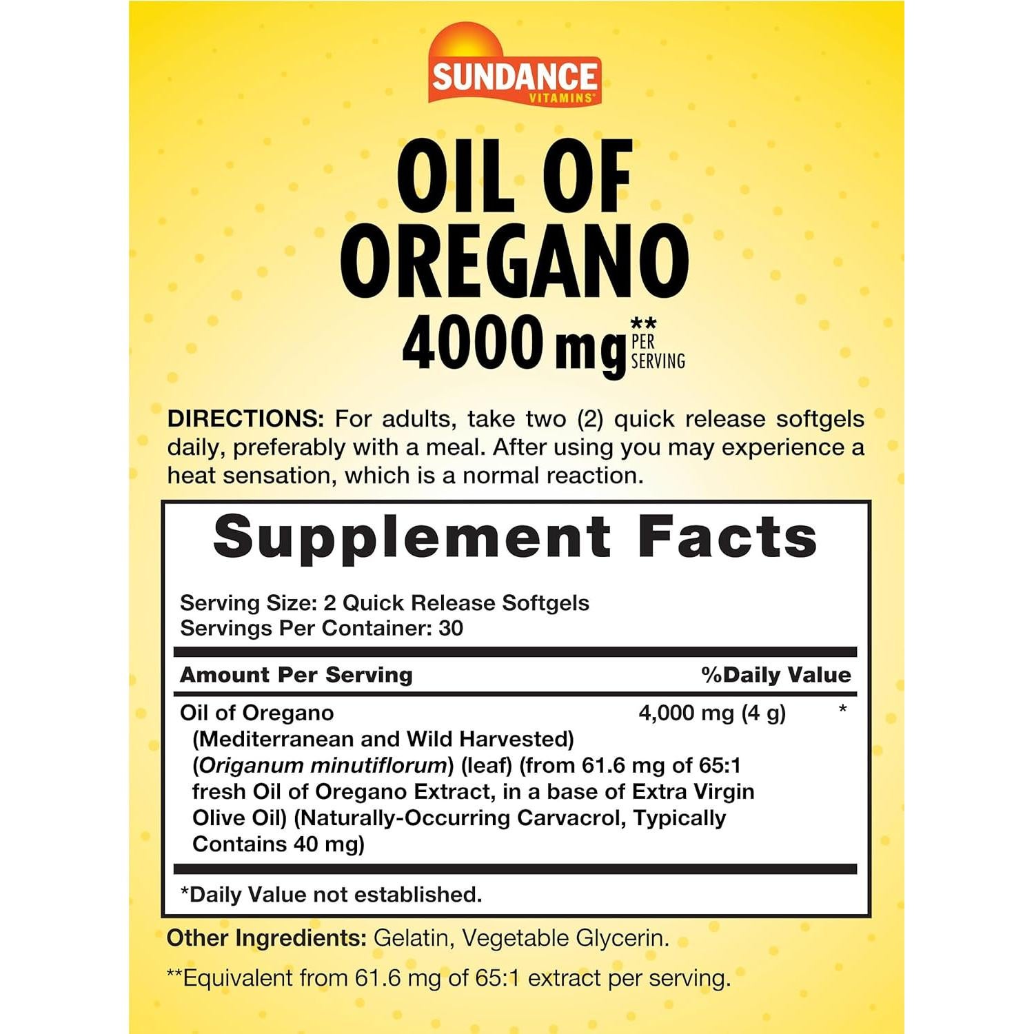 Aceite de Orégano Sundance 4000mg 60 Cápsulas Blandas Sin OGM