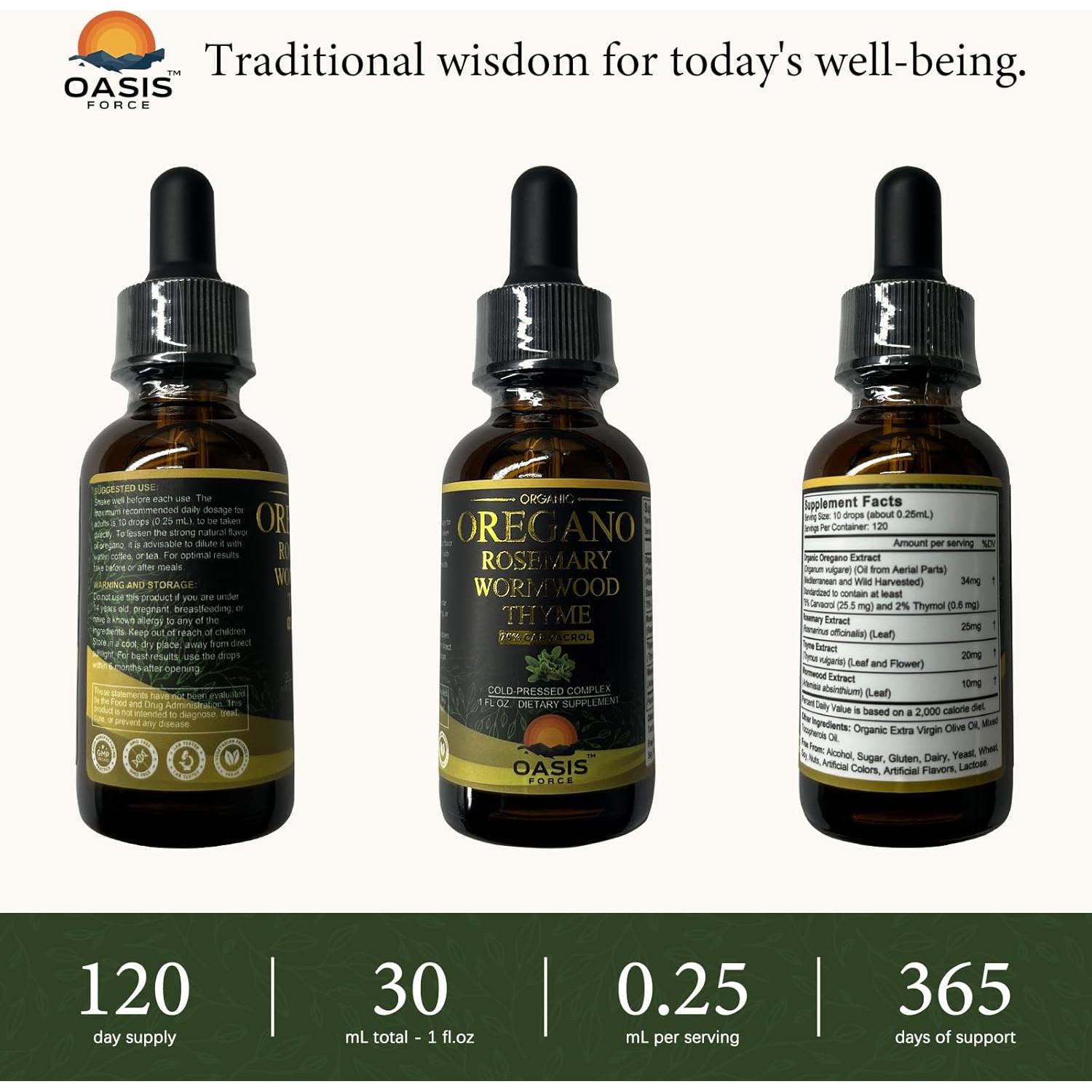 Gotas de Aceite de Orégano Orgánico Oasisforce 29.57 ml