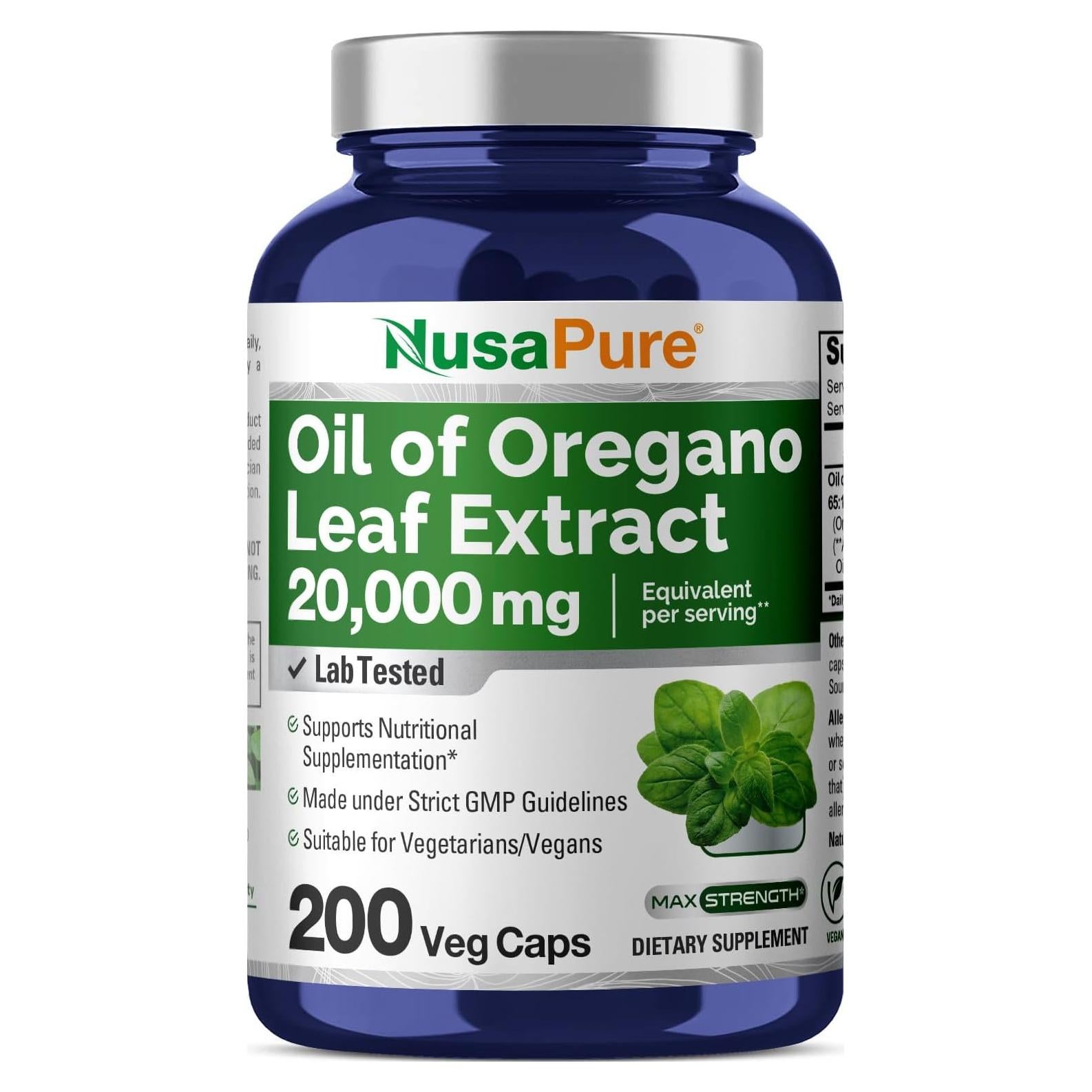 Extracto de Aceite de Orégano NusaPure 20000mg - 200 Cápsulas Veganas