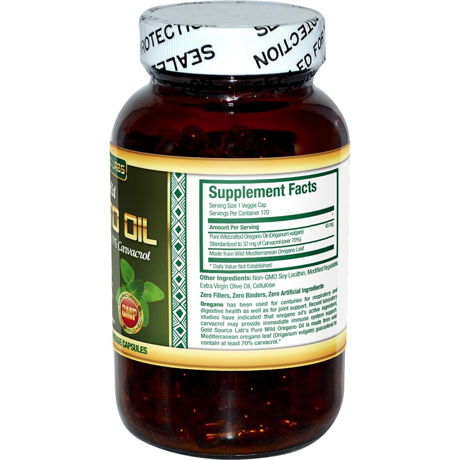 Cápsulas de Aceite de Orégano Silvestre Gold Source Labs - 120 Veganas