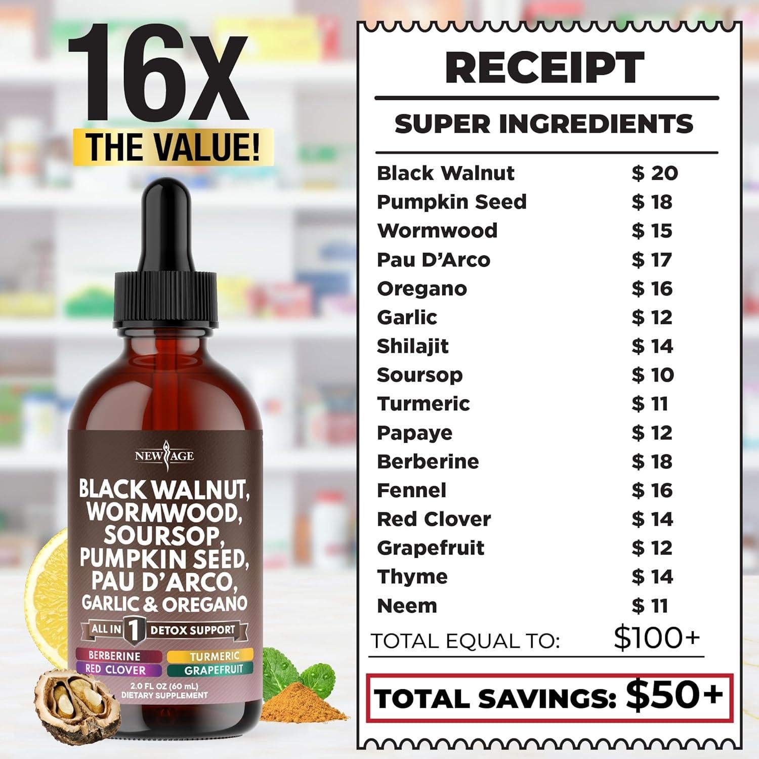 Gotas de Limpieza Ajenjo y Nogal Negro New Age 118 ml