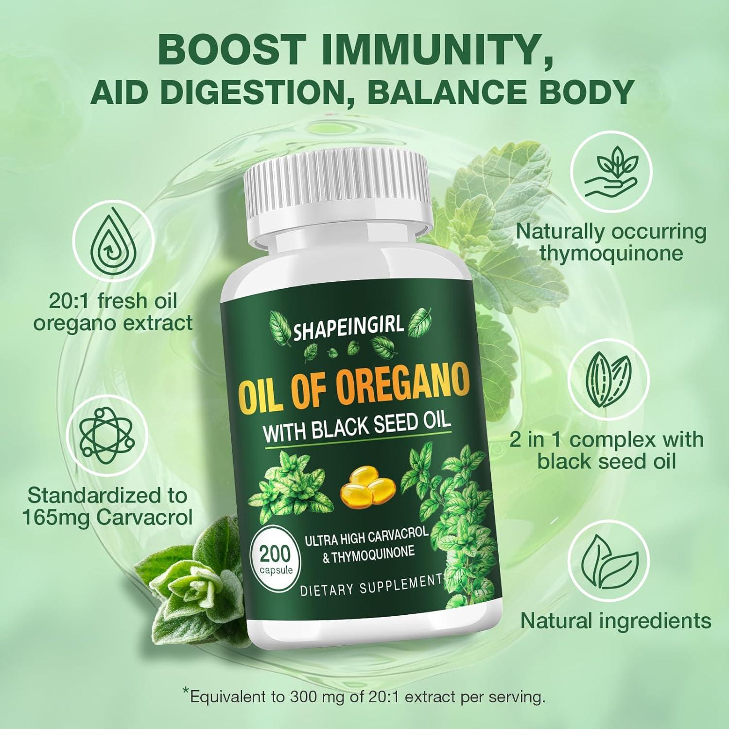 Suplemento de Aceite de Orégano Orgánico Shapeingirl 600 Cápsulas