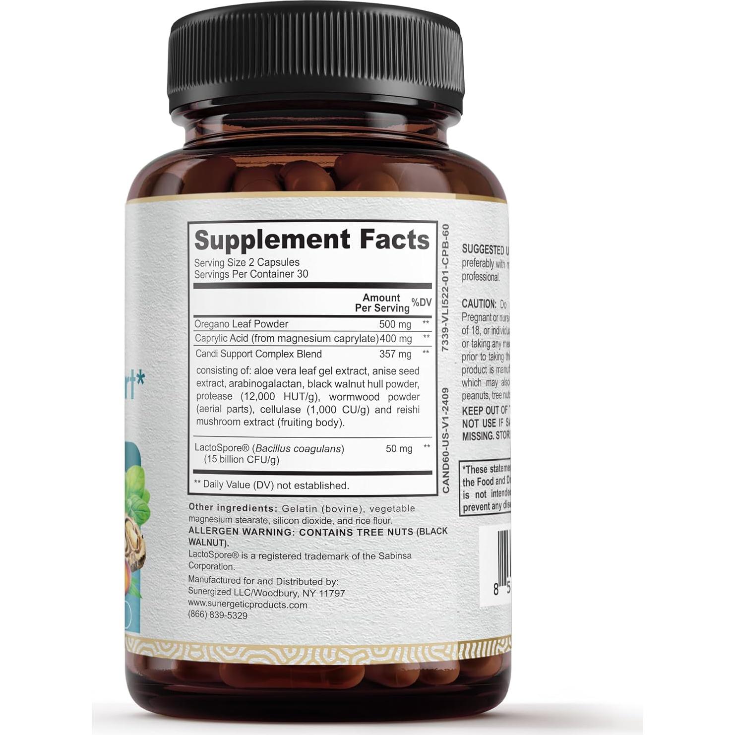 Suplemento de Limpieza de Cándida Sunergetic 60 Cápsulas