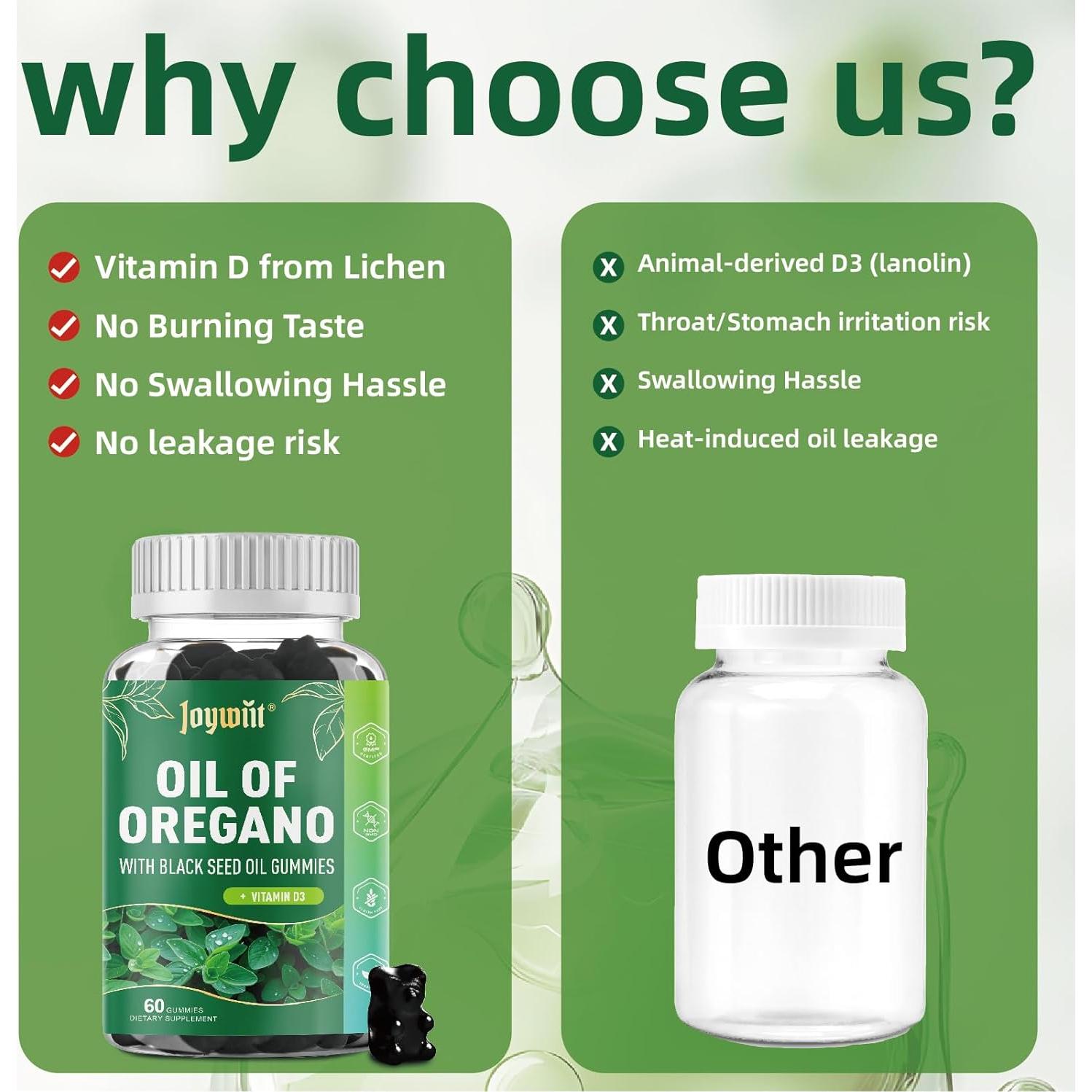 Gomitas de Aceite de Orégano Orgánico 300mg + D3 1000UI - 60 Unidades