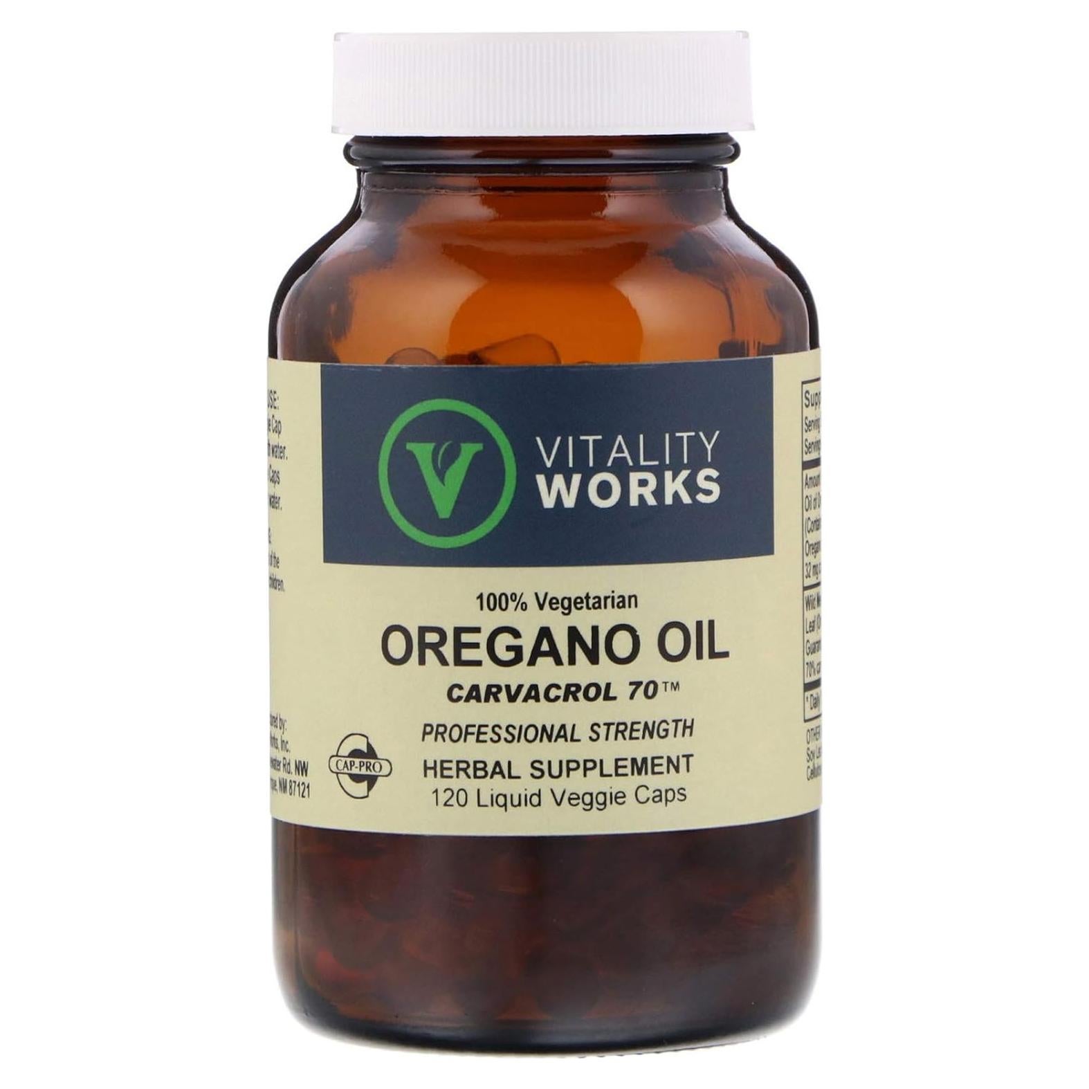 Aceite de Orégano Vegano Vitality Works 120 Cápsulas