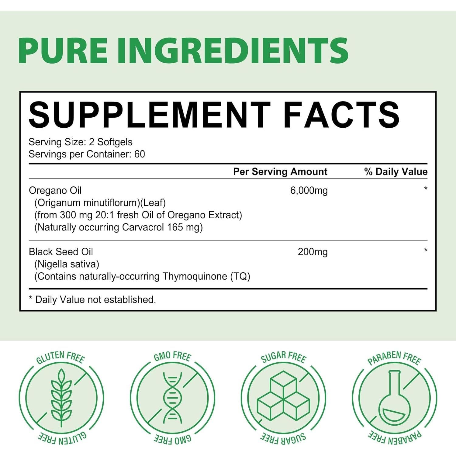 Aceite de Orégano Orgánico 6000mg con Semilla Negra 120 Gelatinas