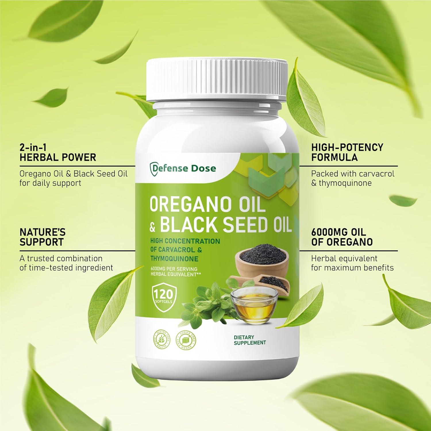 Suplemento de Aceite de Orégano y Semilla Negra Defense Dose - 120 Cápsulas Blandas Antioxidantes