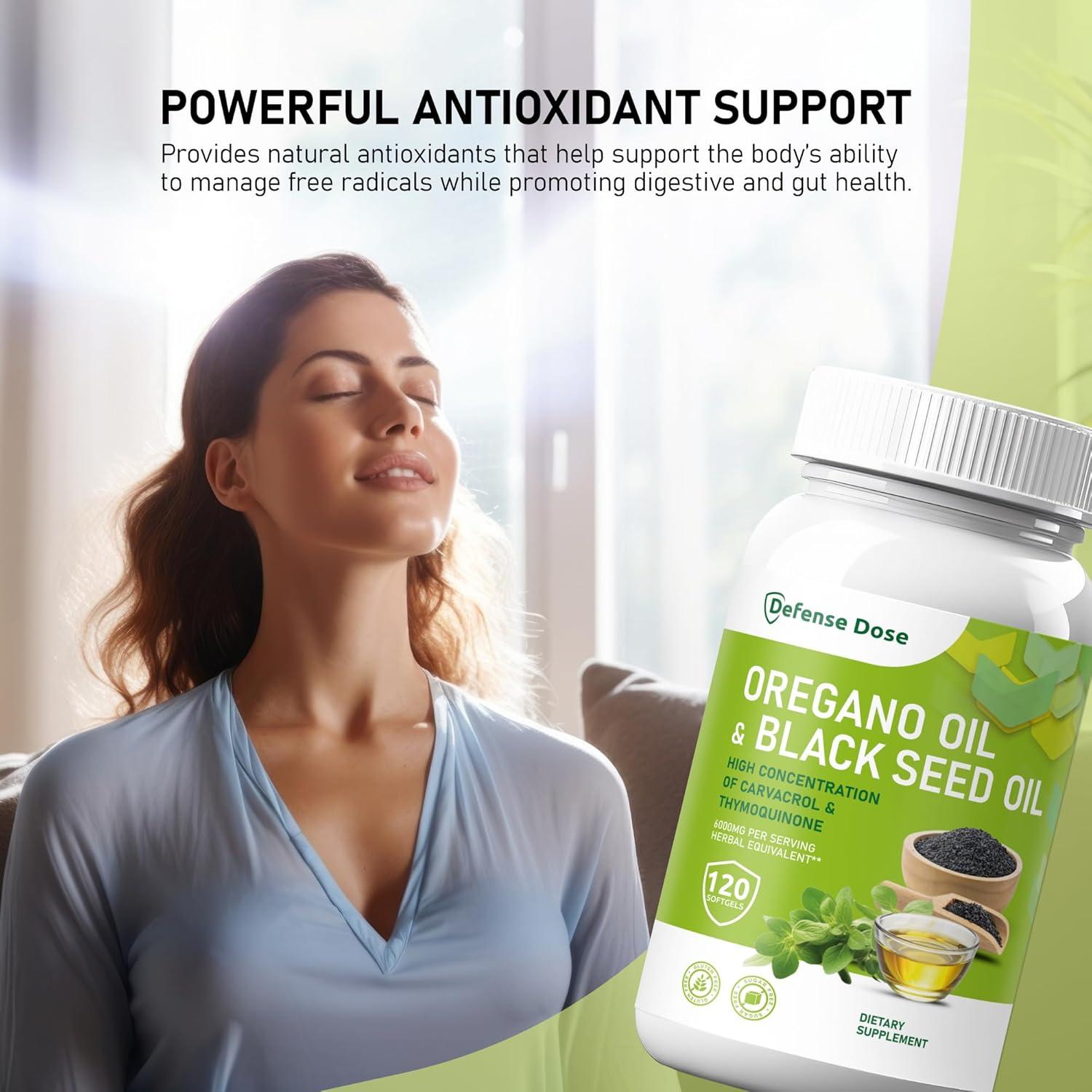 Suplemento de Aceite de Orégano y Semilla Negra Defense Dose - 120 Cápsulas Blandas Antioxidantes