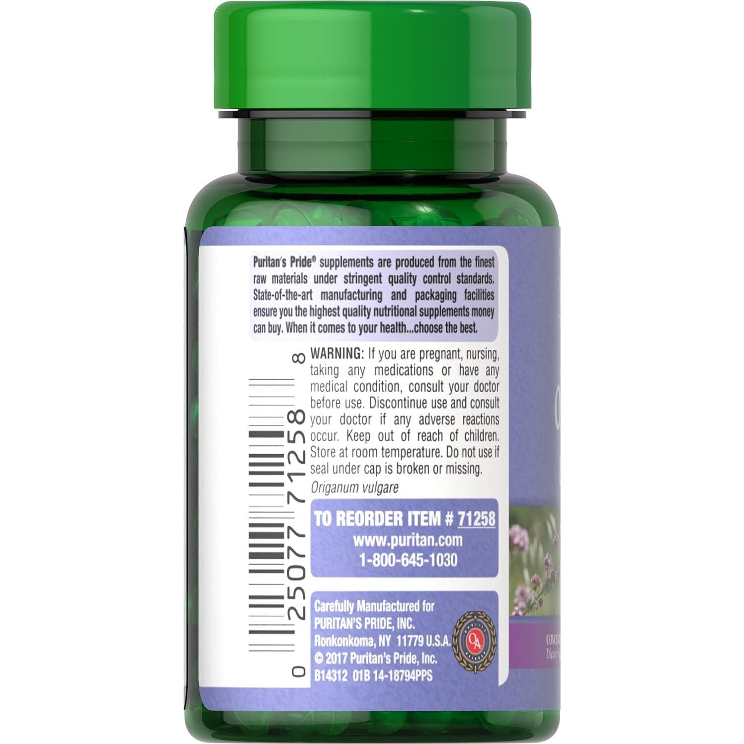 Aceite de Orégano Puritan's Pride 150mg 180 Cápsulas Blandas