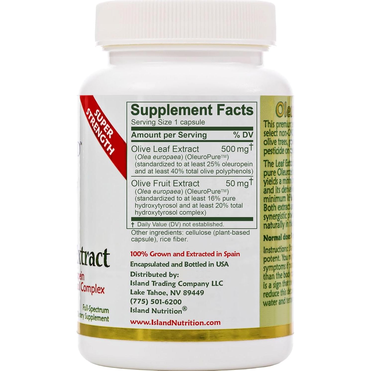 Cápsulas de Extracto de Hoja de Olivo Island Nutrition - 90 Unidades