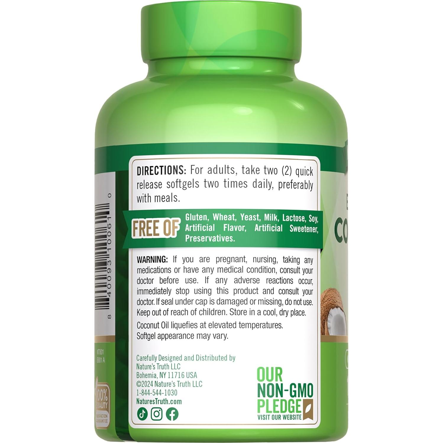 Suplemento Aceite de Coco Nature's Truth 100 Gelatinas Blandas 2000 mg