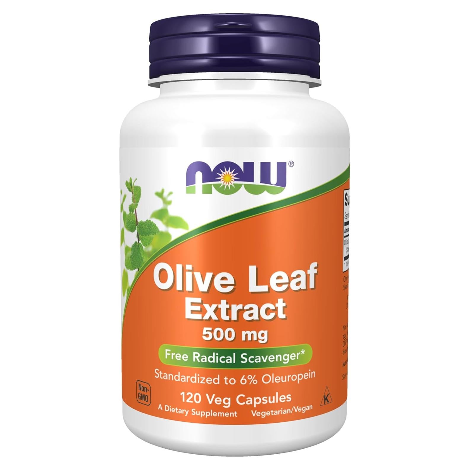 Suplemento NOW Foods Extracto de Hoja de Olivo 500 mg 120 Cápsulas Veganas