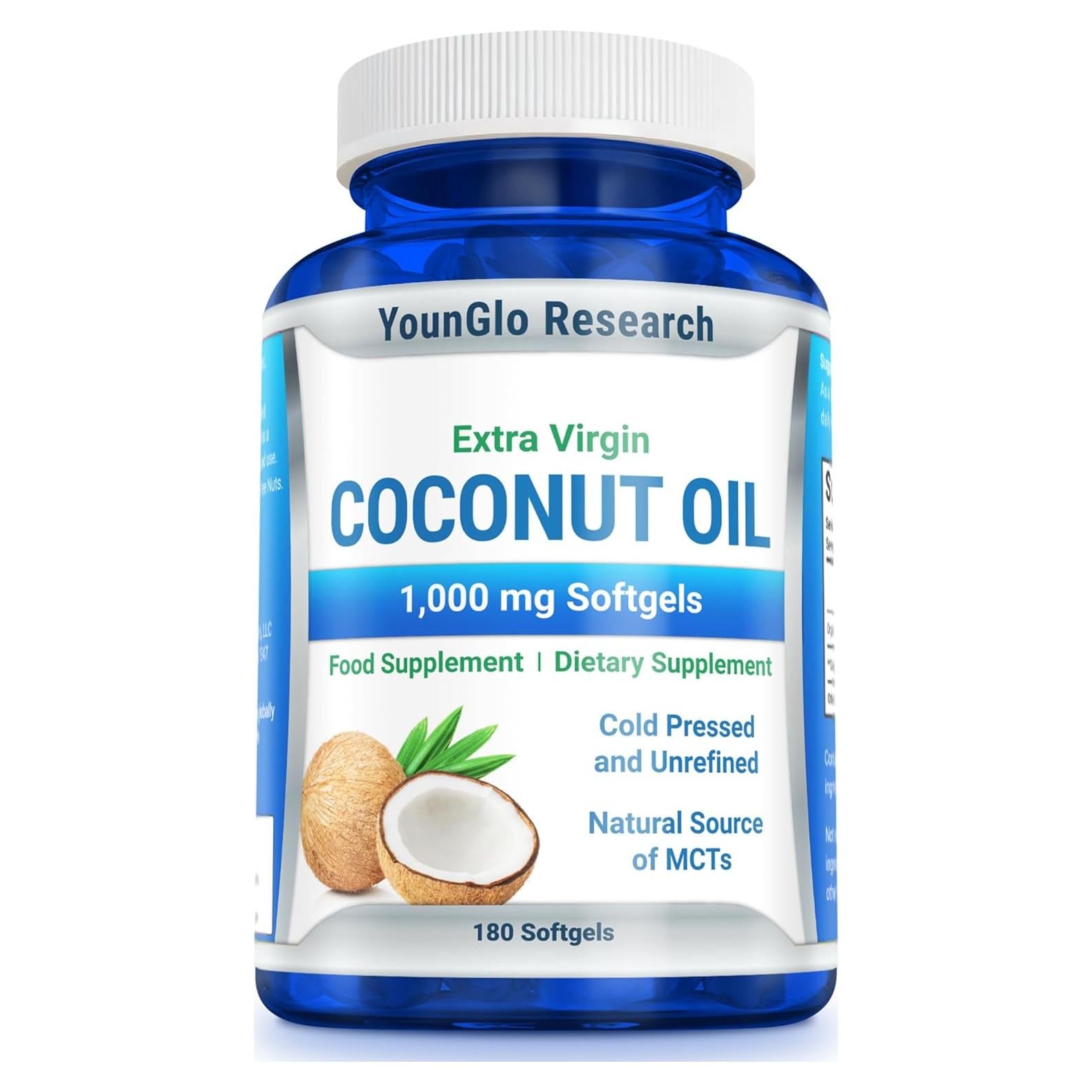 Aceite de Coco Orgánico Extra Virgen 1000 mg 180 Cápsulas Veganas