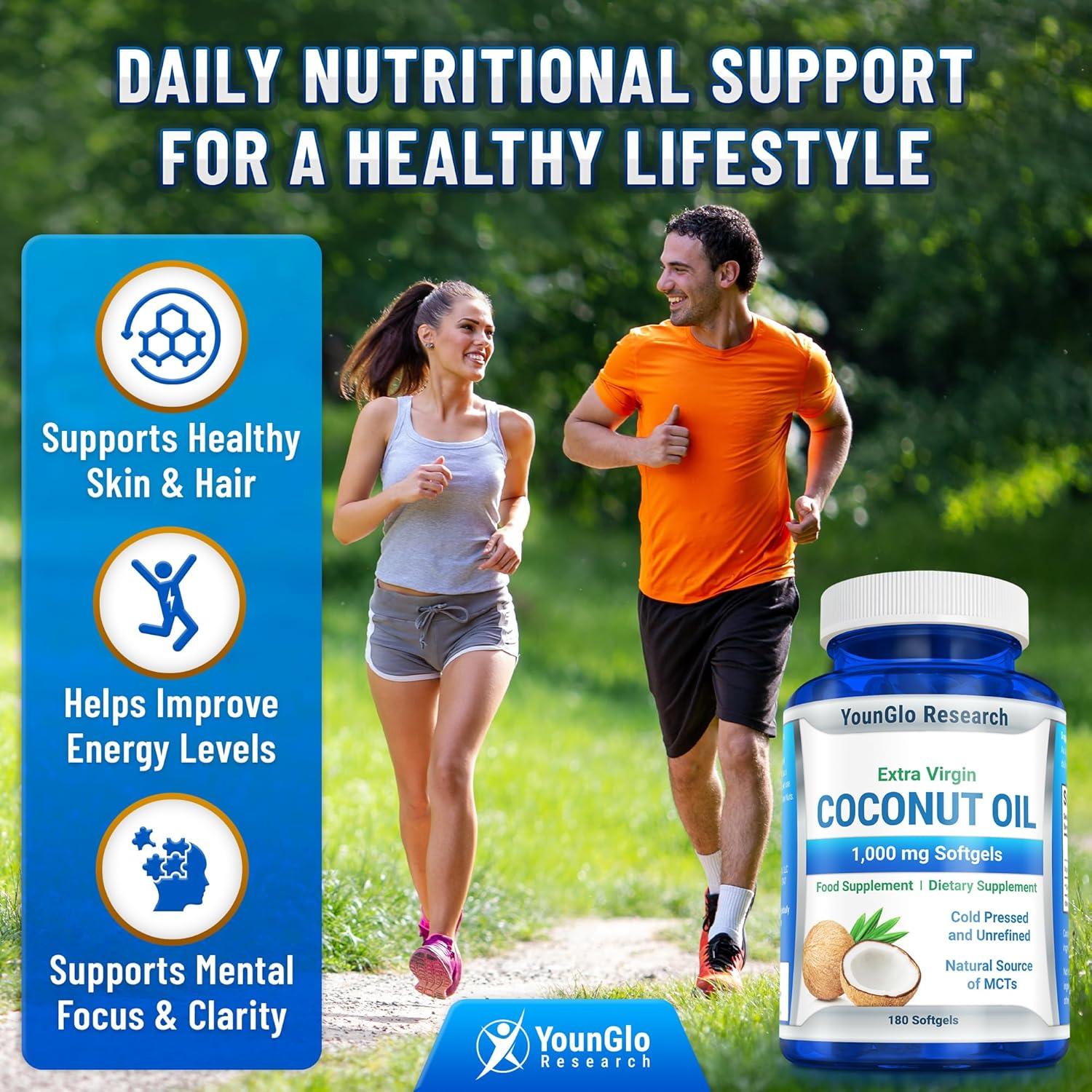 Aceite de Coco Orgánico Extra Virgen 1000 mg 180 Cápsulas Veganas