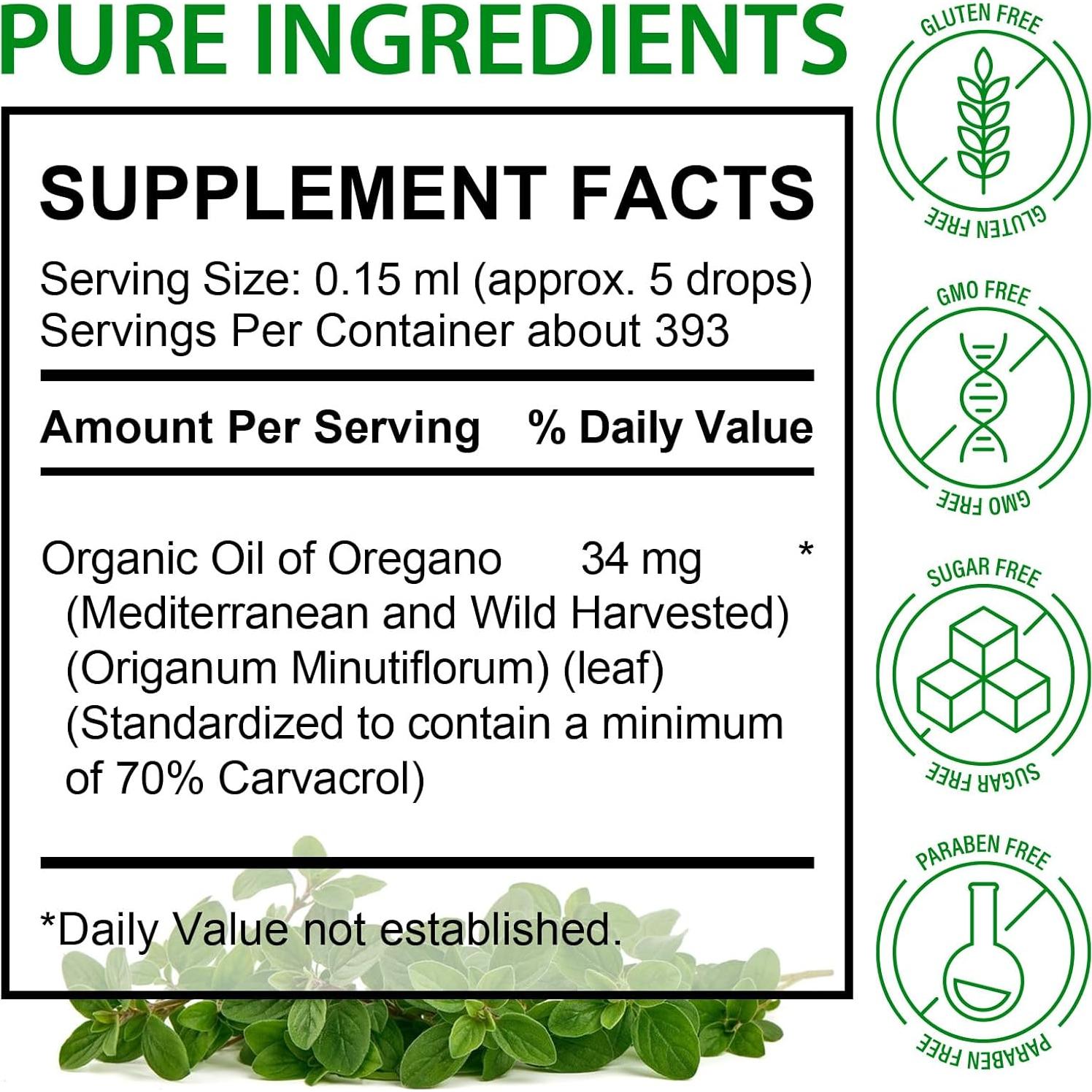 Gotas Líquidas de Aceite de Orégano Orgánico 59.15 ml - Suplemento Inmunológico