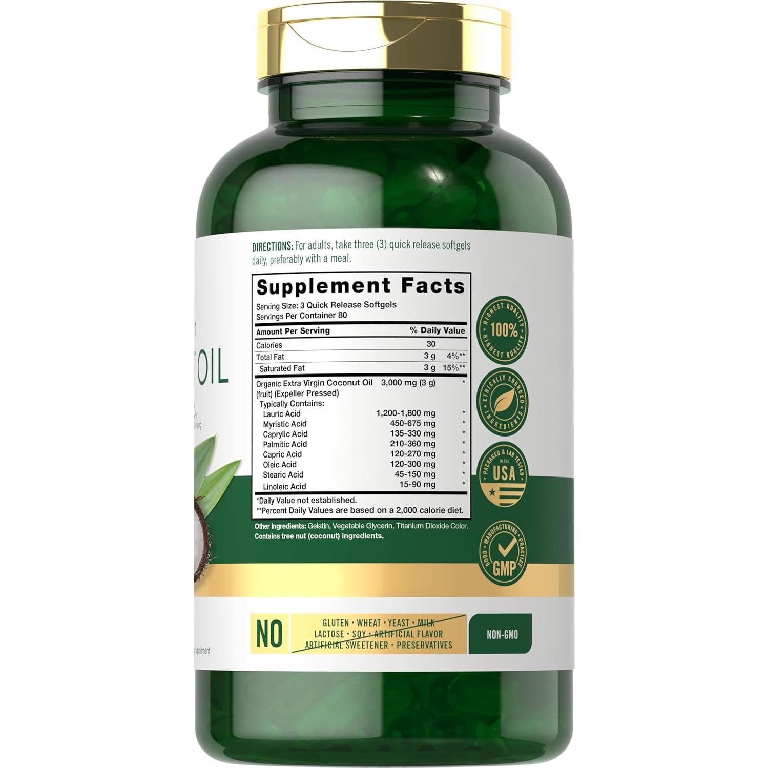 Carlyle Aceite de Coco Virgen Extra 3000mg 240 Gelatinas Blandas