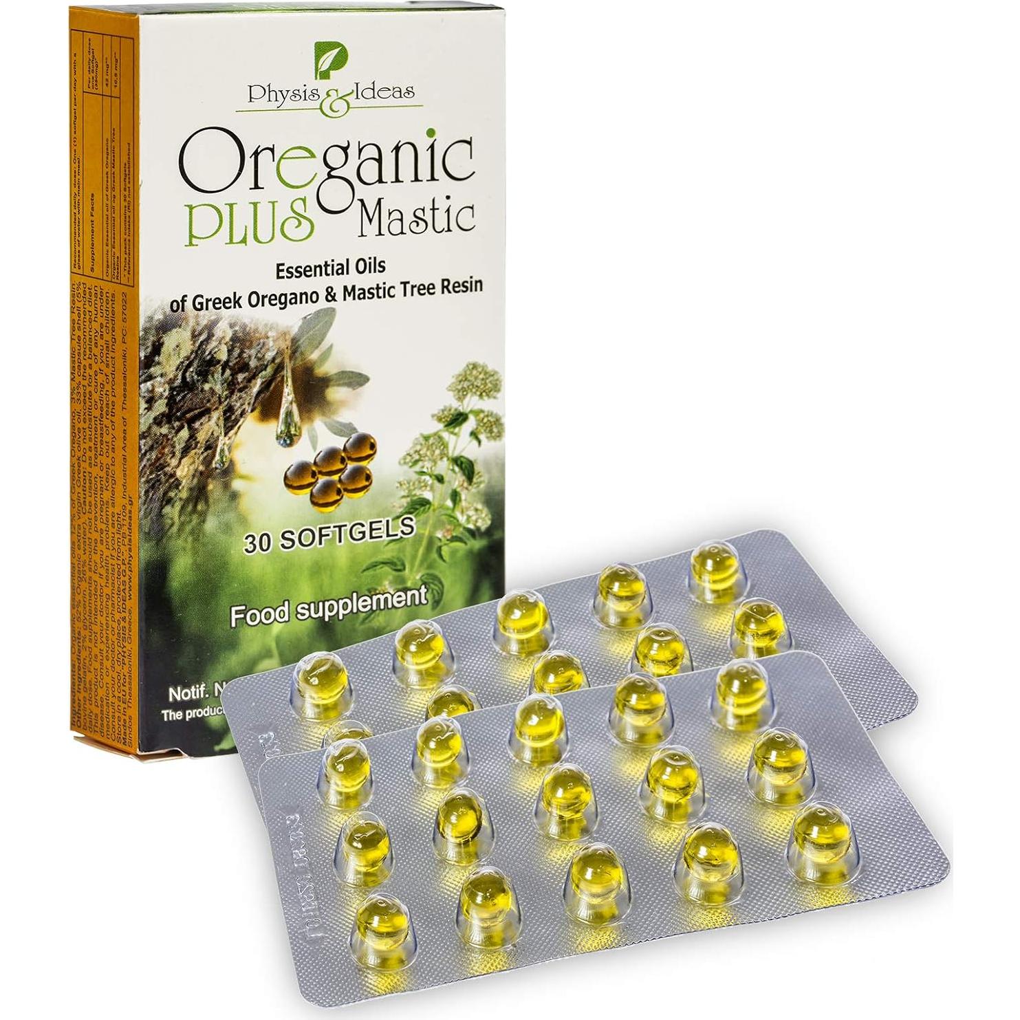 Oreganic Plus Mastic - Cápsulas de Aceite de Orégano y Mástic - 30 Unidades