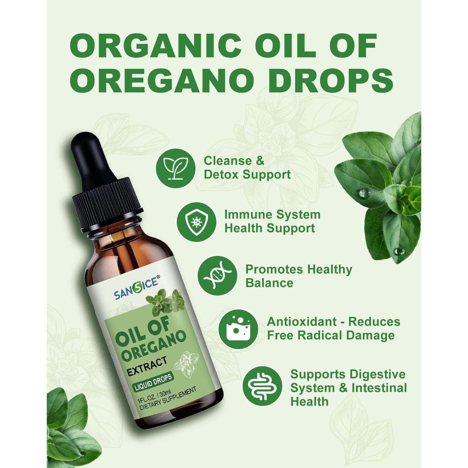 Gotas de Aceite de Orégano Orgánico SANSICE 29.57 ml 60% Carvacrol