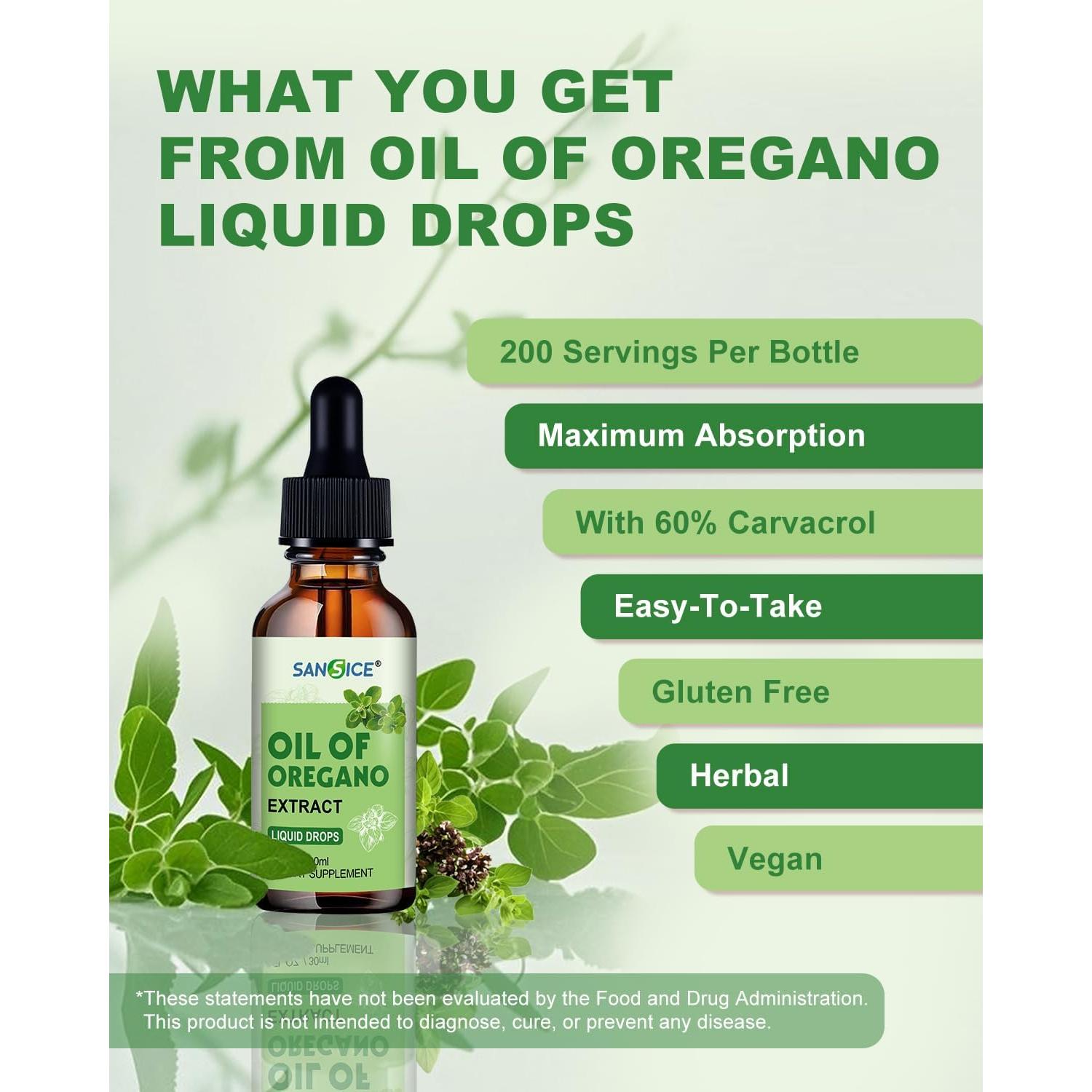 Gotas de Aceite de Orégano Orgánico SANSICE 29.57 ml 60% Carvacrol