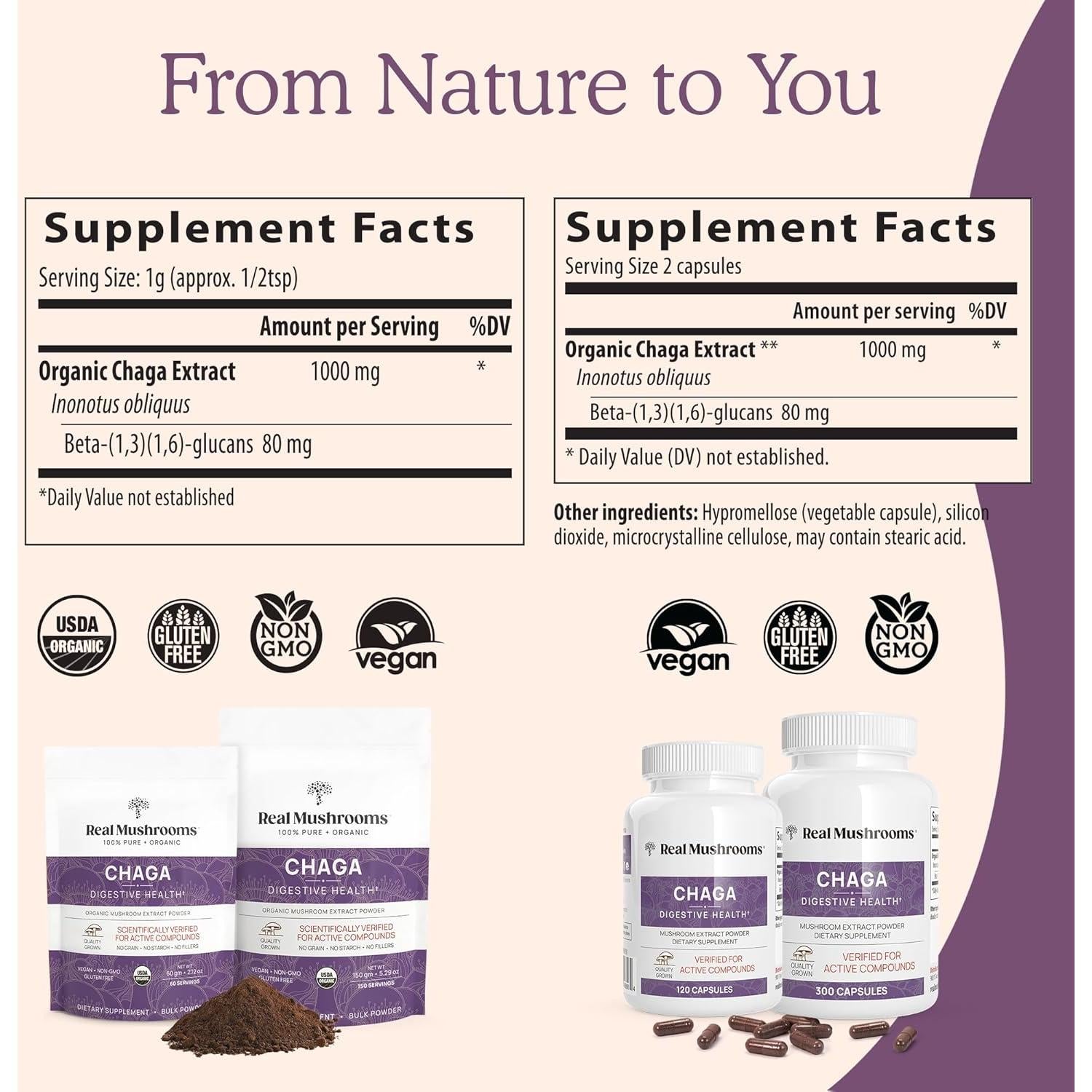 Cápsulas de Hongo Chaga Real Mushrooms - 120 Unidades Veganas