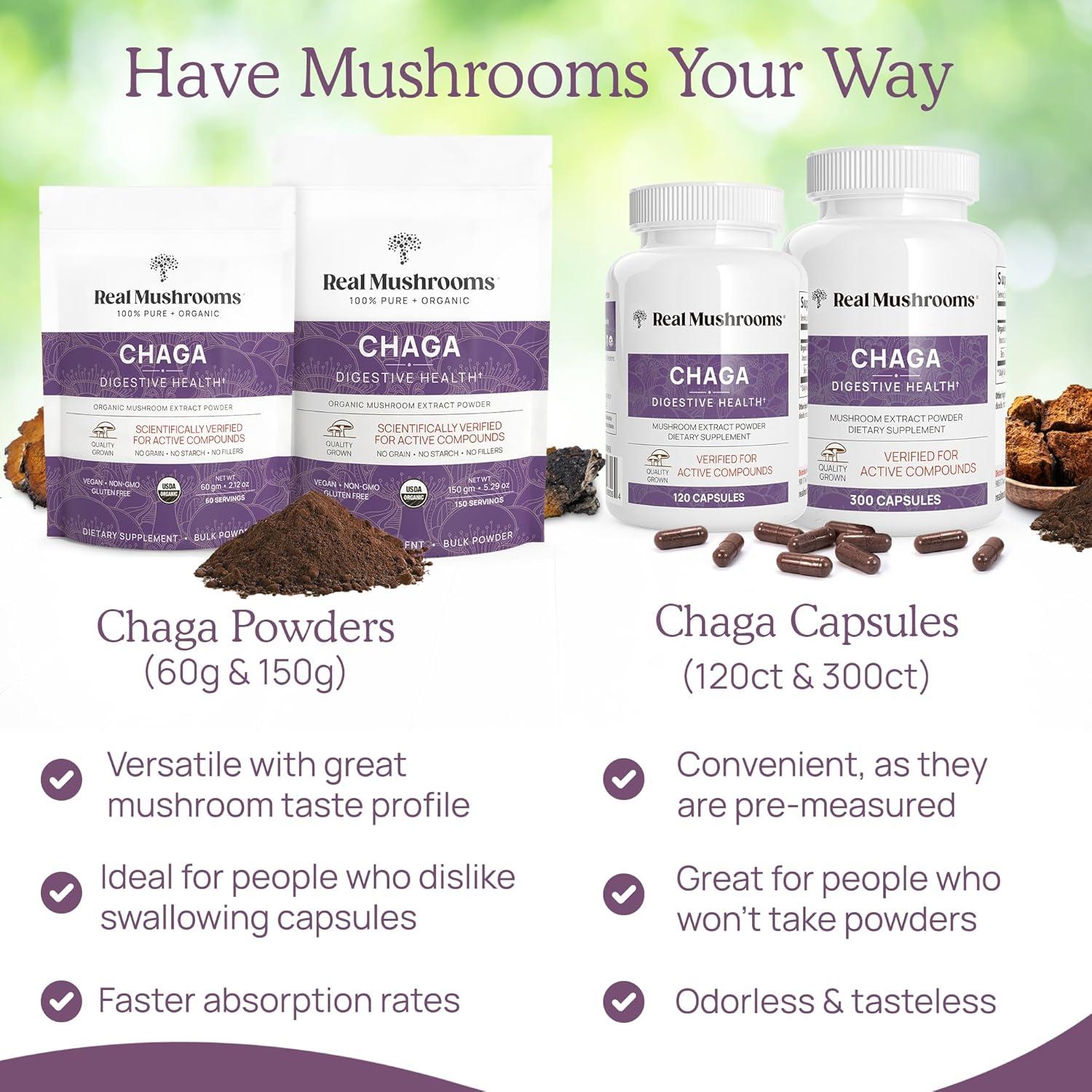 Cápsulas de Hongo Chaga Real Mushrooms - 120 Unidades Veganas