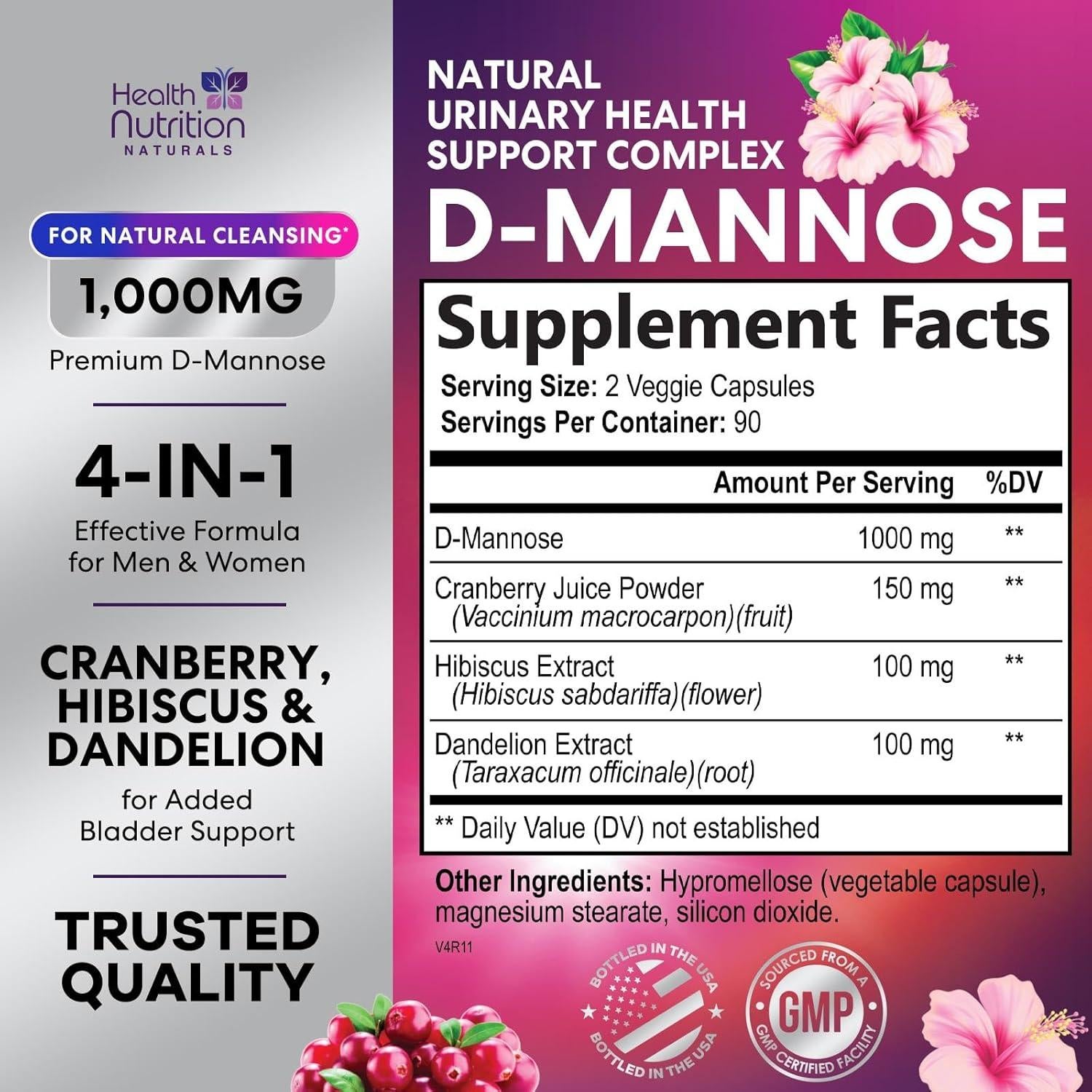 D-Mannosa 1350mg con Arándano y Hibisco - 180 Cápsulas