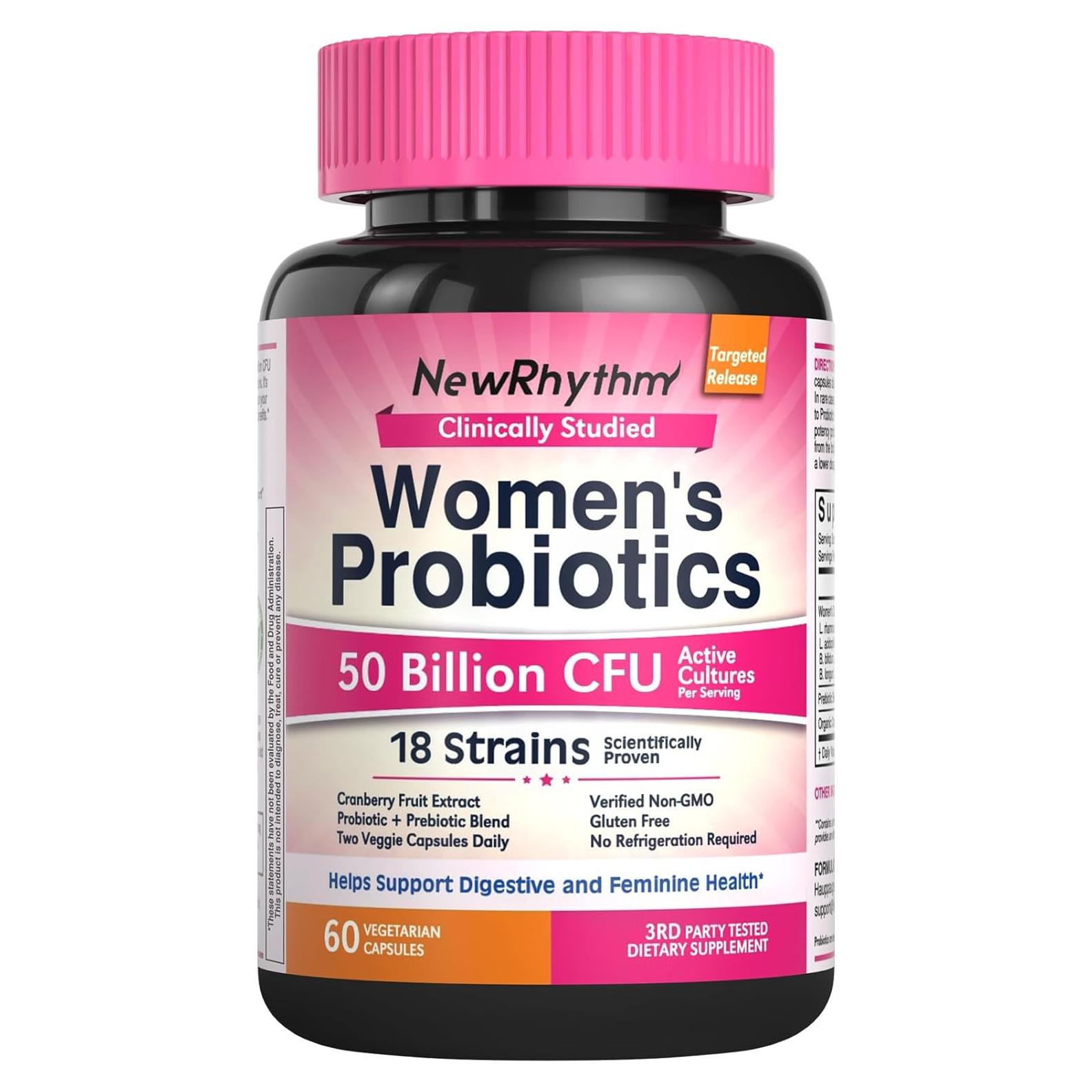 Probioticos NewRhythm para Mujeres 50 Mil millones CFU 60 Cápsulas